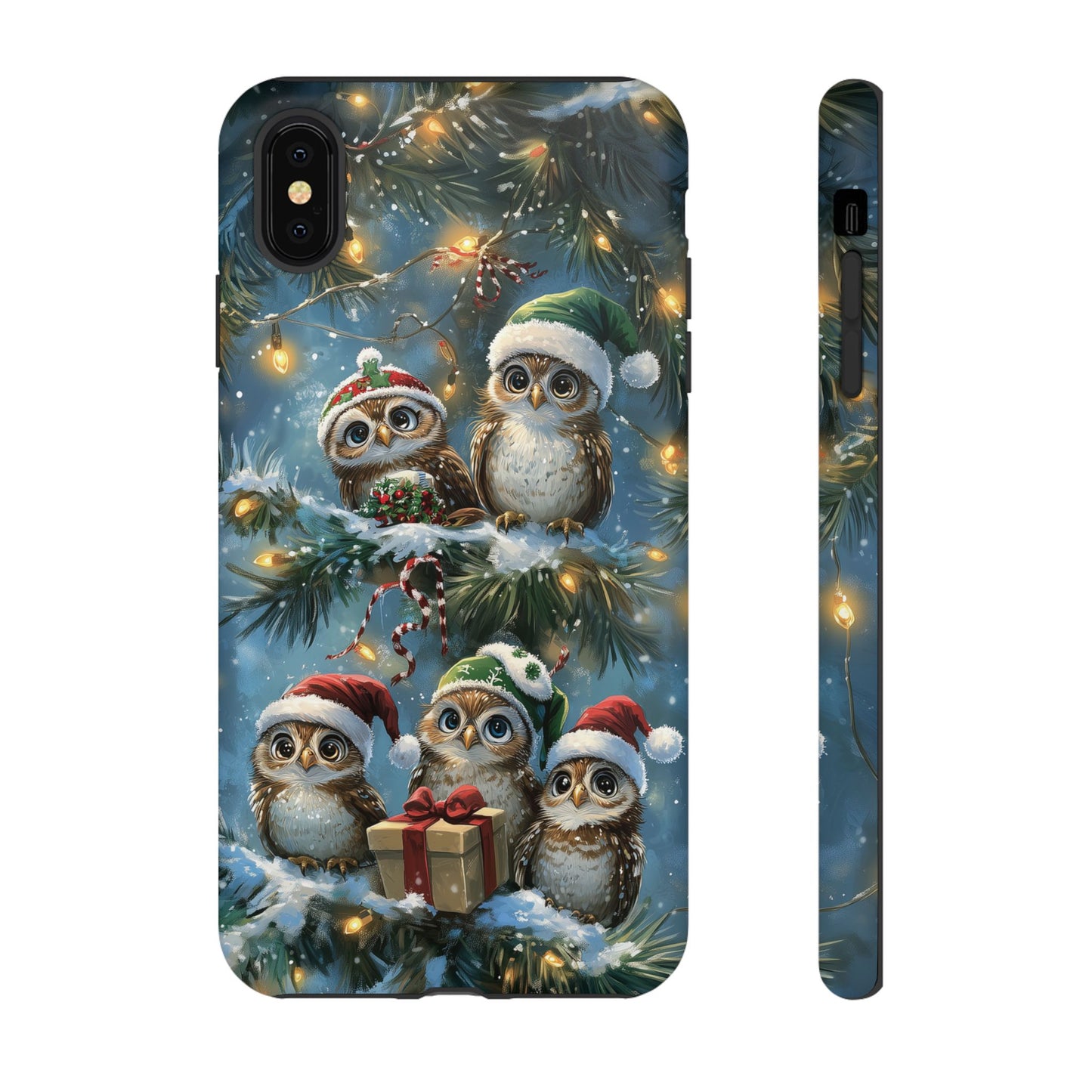 Christmas Owls Phone Case – Festive Holiday Design with Cute Owls and Gift