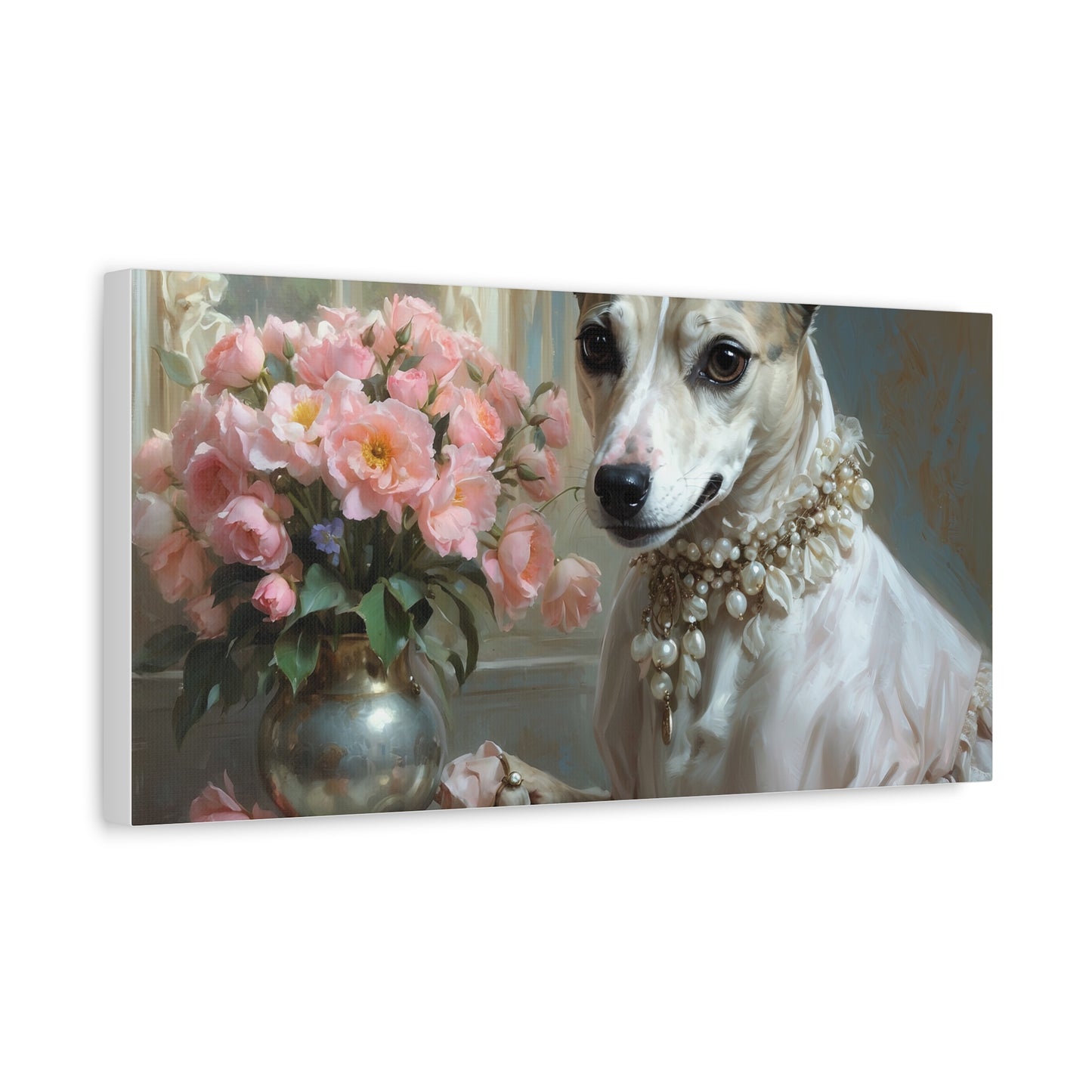 Matte Canvas, Stretched, 1.25" Renaissance Greyhound Lady with Floral Elegance