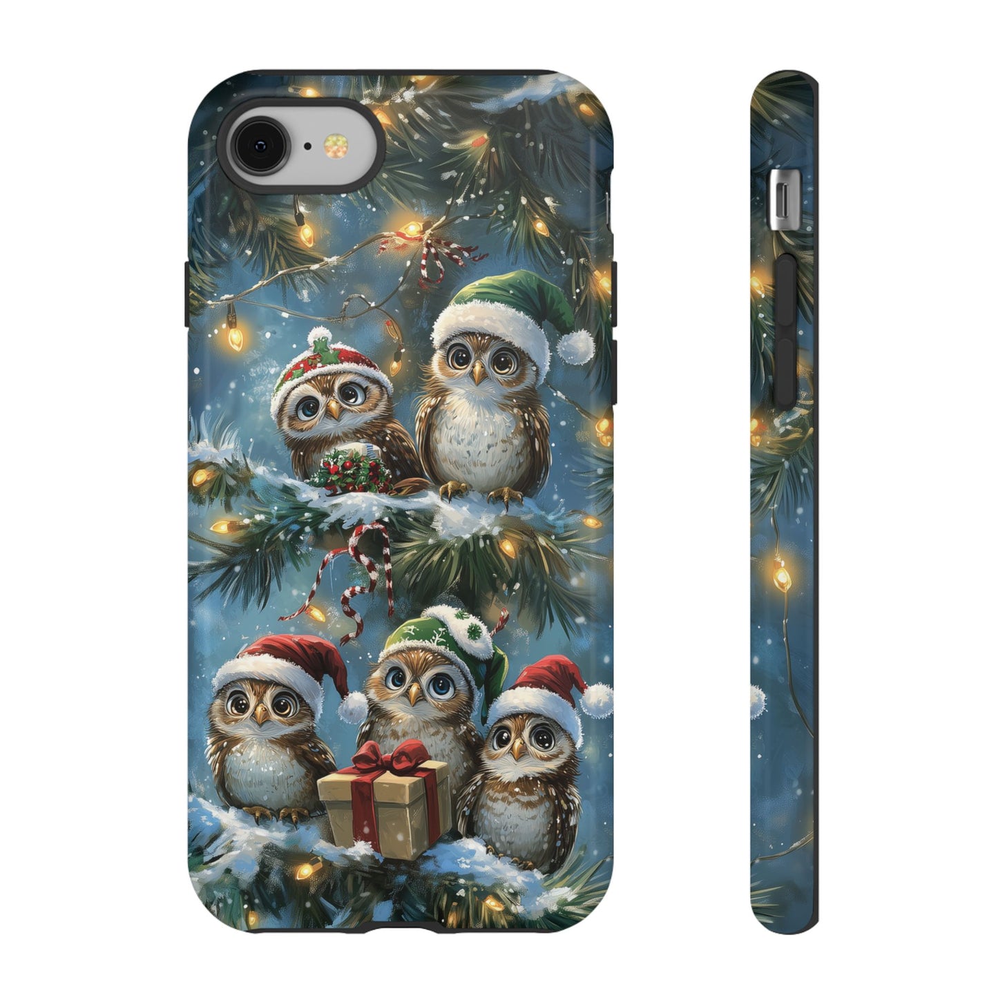 Christmas Owls Phone Case – Festive Holiday Design with Cute Owls and Gift