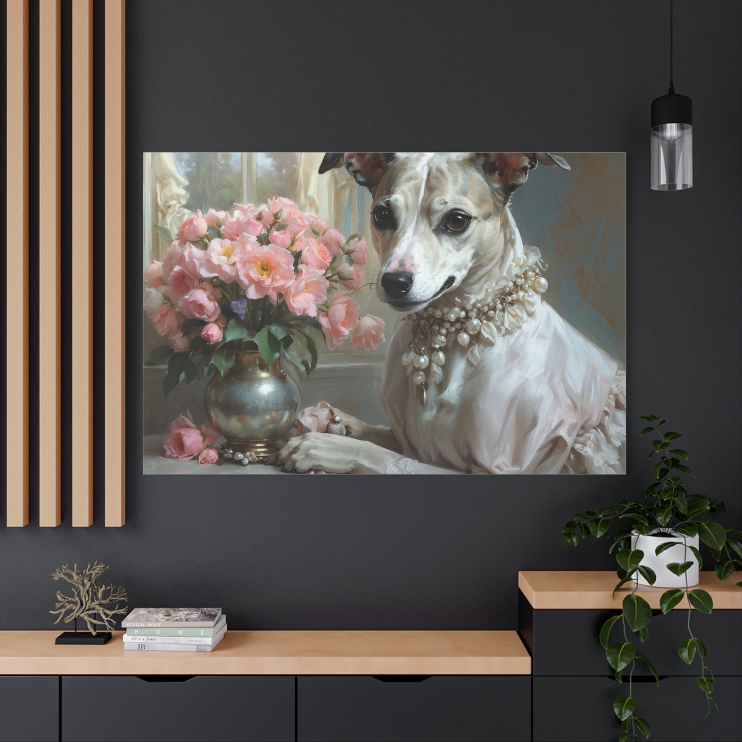 Matte Canvas, Stretched, 1.25" Renaissance Greyhound Lady with Floral Elegance