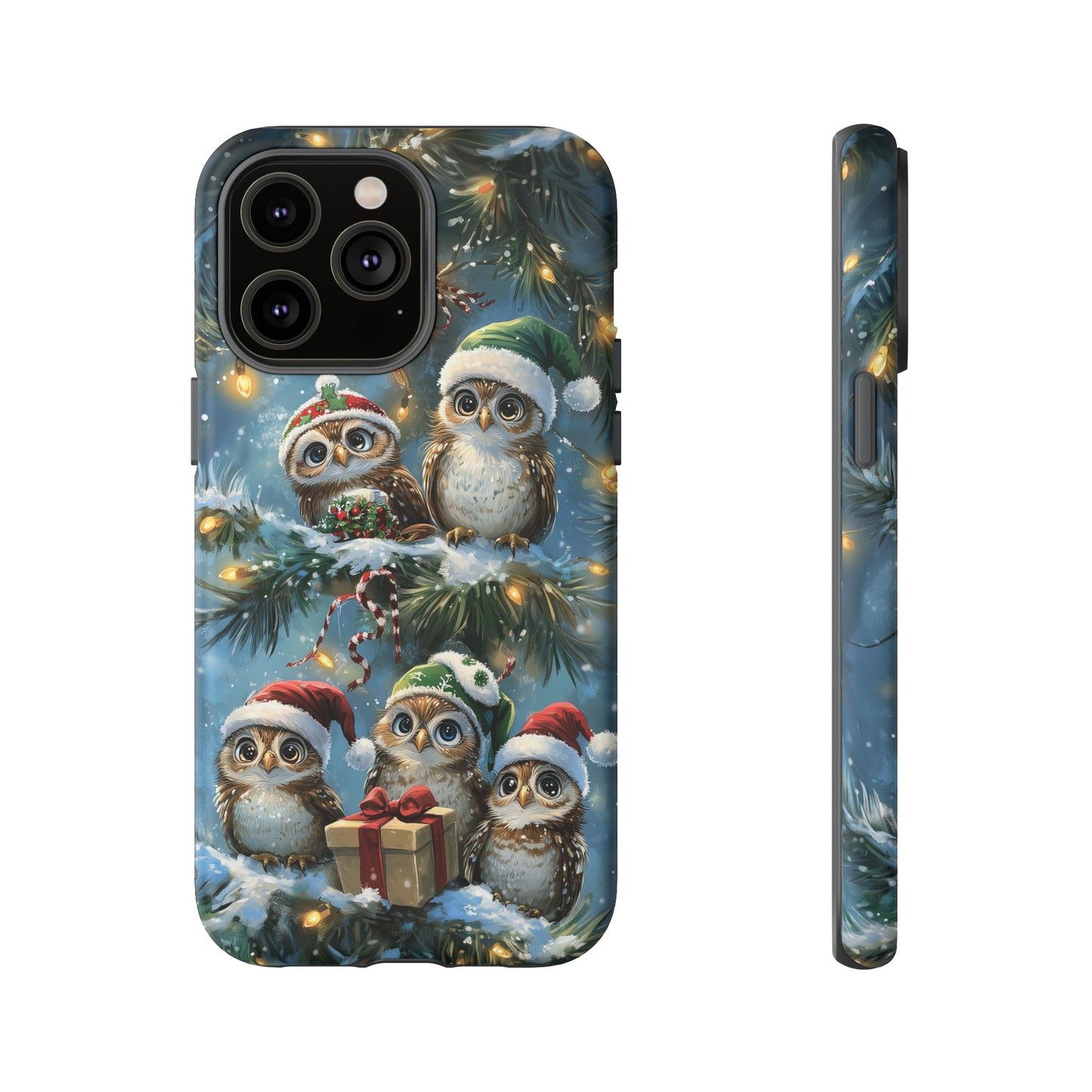 Christmas Owls Phone Case – Festive Holiday Design with Cute Owls and Gift