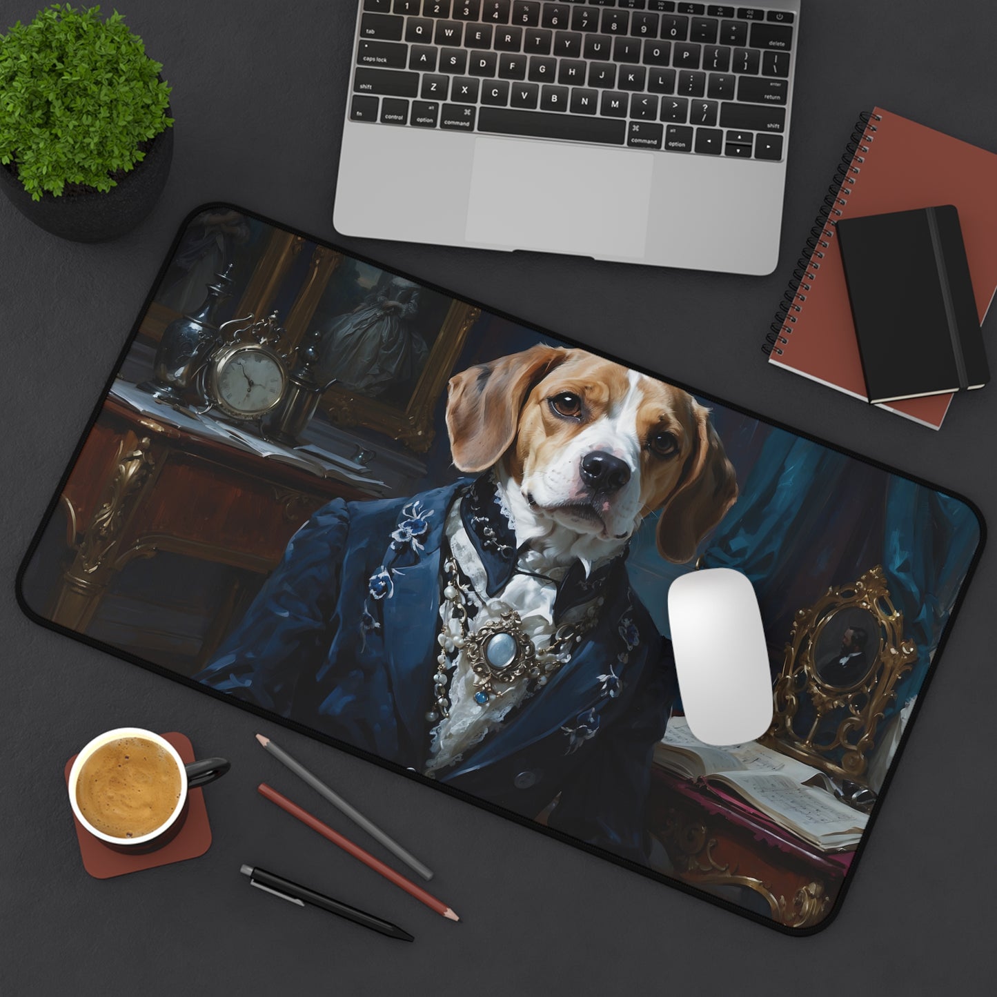 Desk Mat Baroque Beagle Composer in Luxurious Study