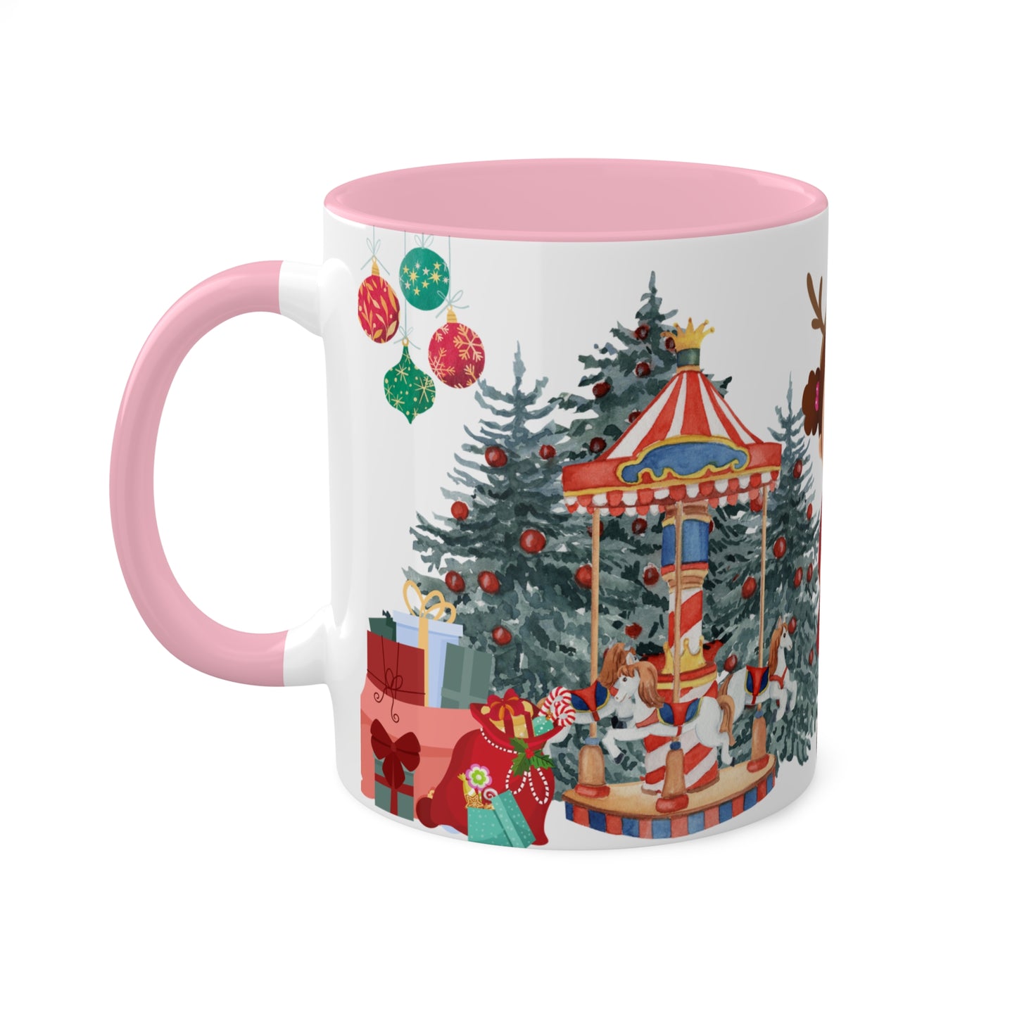 Cute Christmas Mug with Kids and Reindeer Design – Festive Holiday Coffee Cup