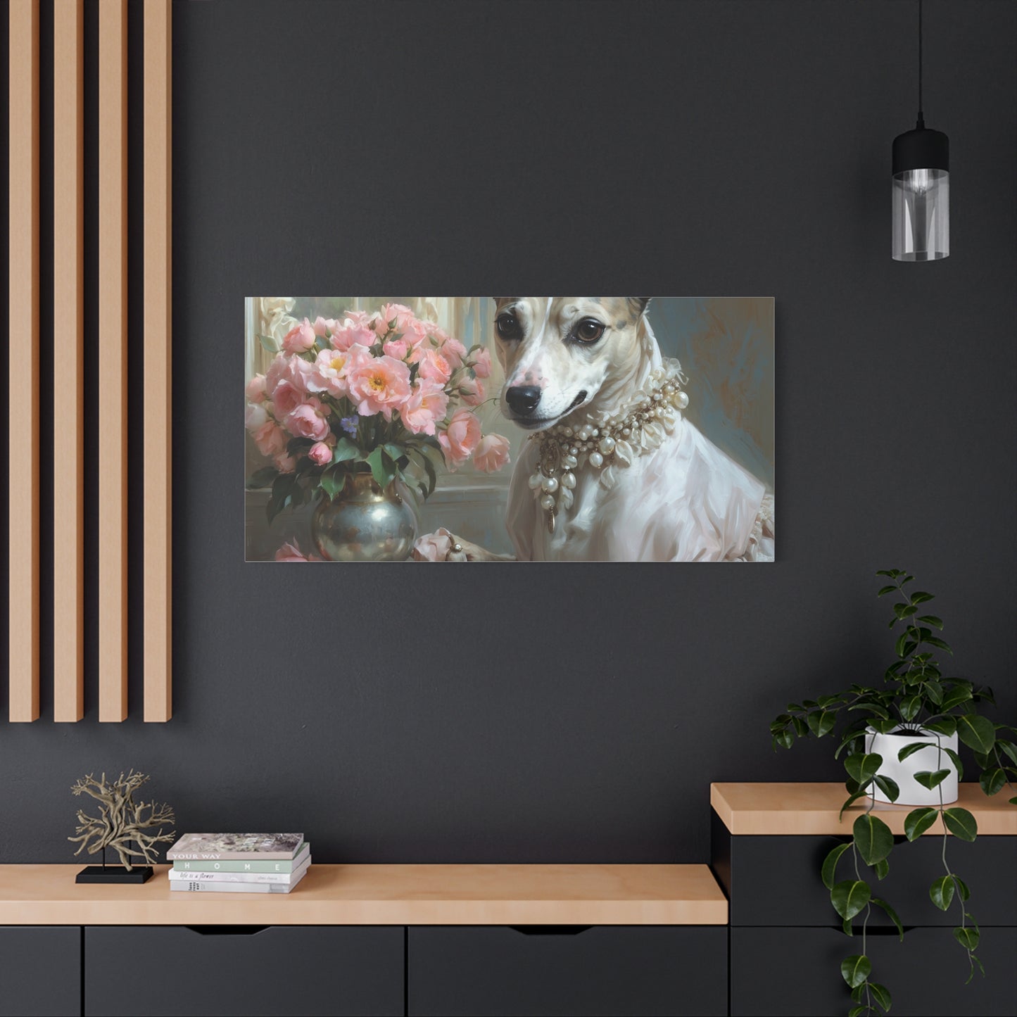 Matte Canvas, Stretched, 1.25" Renaissance Greyhound Lady with Floral Elegance