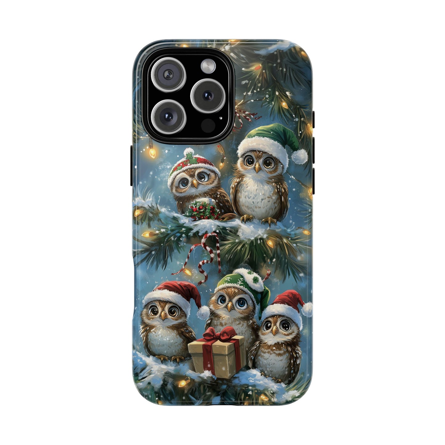 Christmas Owls Phone Case – Festive Holiday Design with Cute Owls and Gift