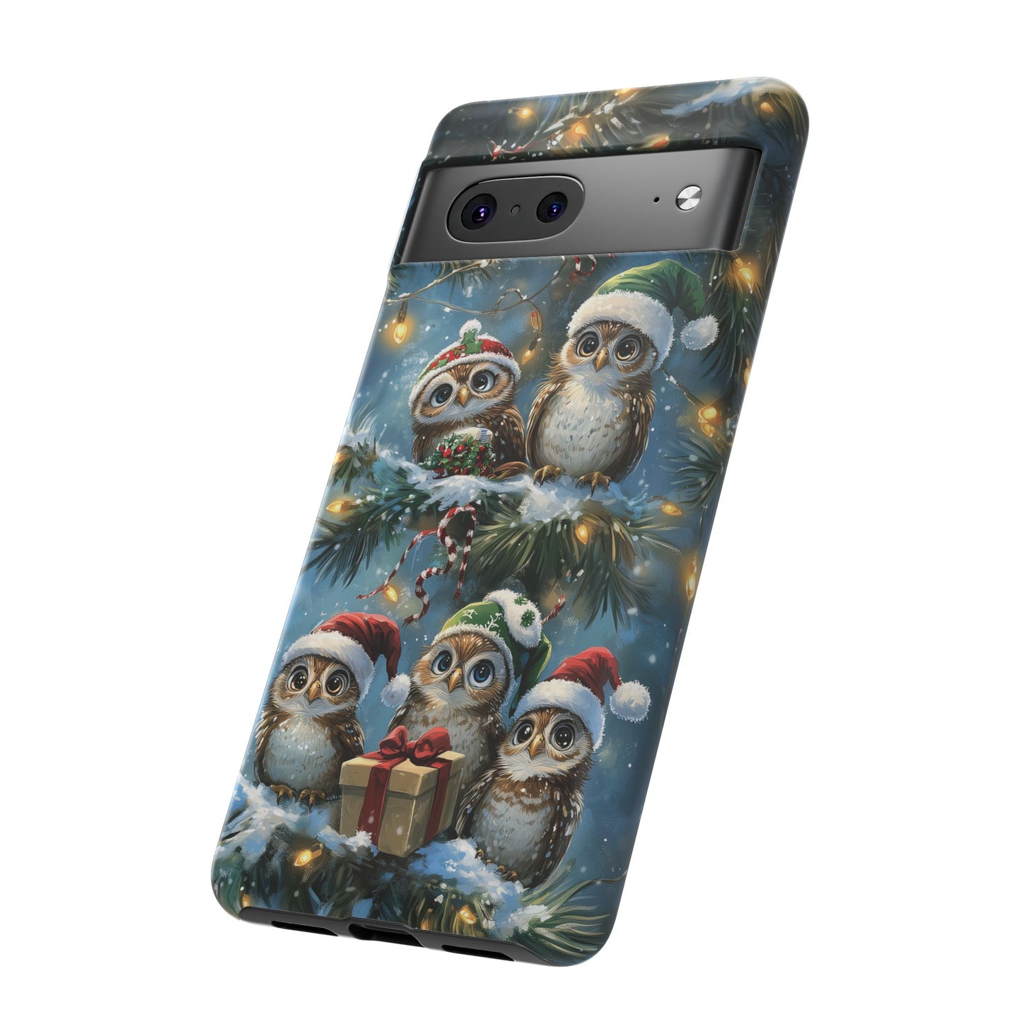 Christmas Owls Phone Case – Festive Holiday Design with Cute Owls and Gift