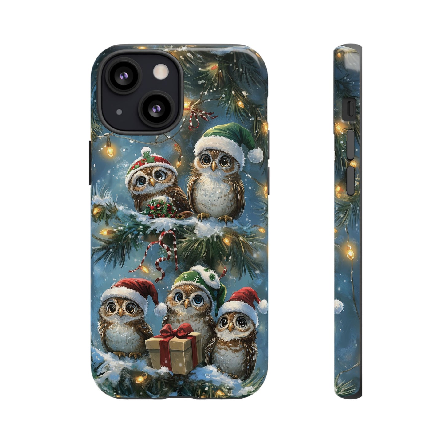 Christmas Owls Phone Case – Festive Holiday Design with Cute Owls and Gift