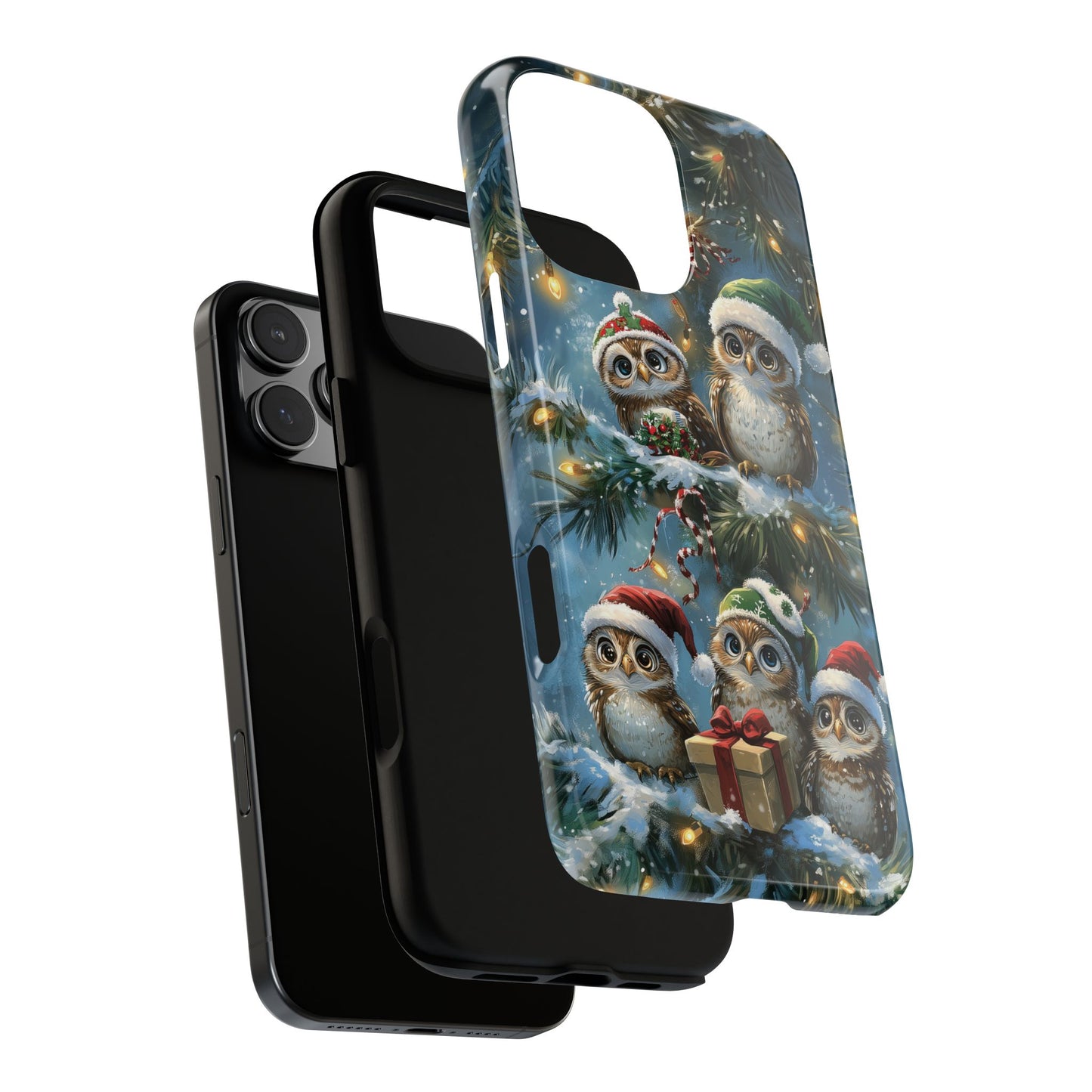 Christmas Owls Phone Case – Festive Holiday Design with Cute Owls and Gift