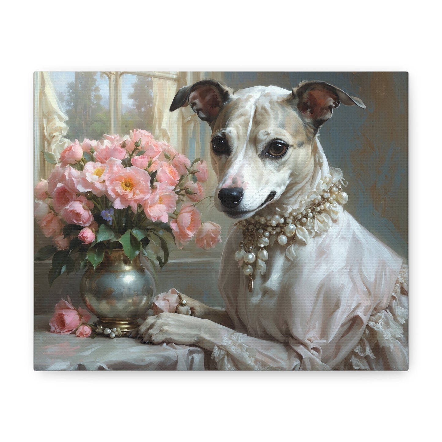 Matte Canvas, Stretched, 1.25" Renaissance Greyhound Lady with Floral Elegance