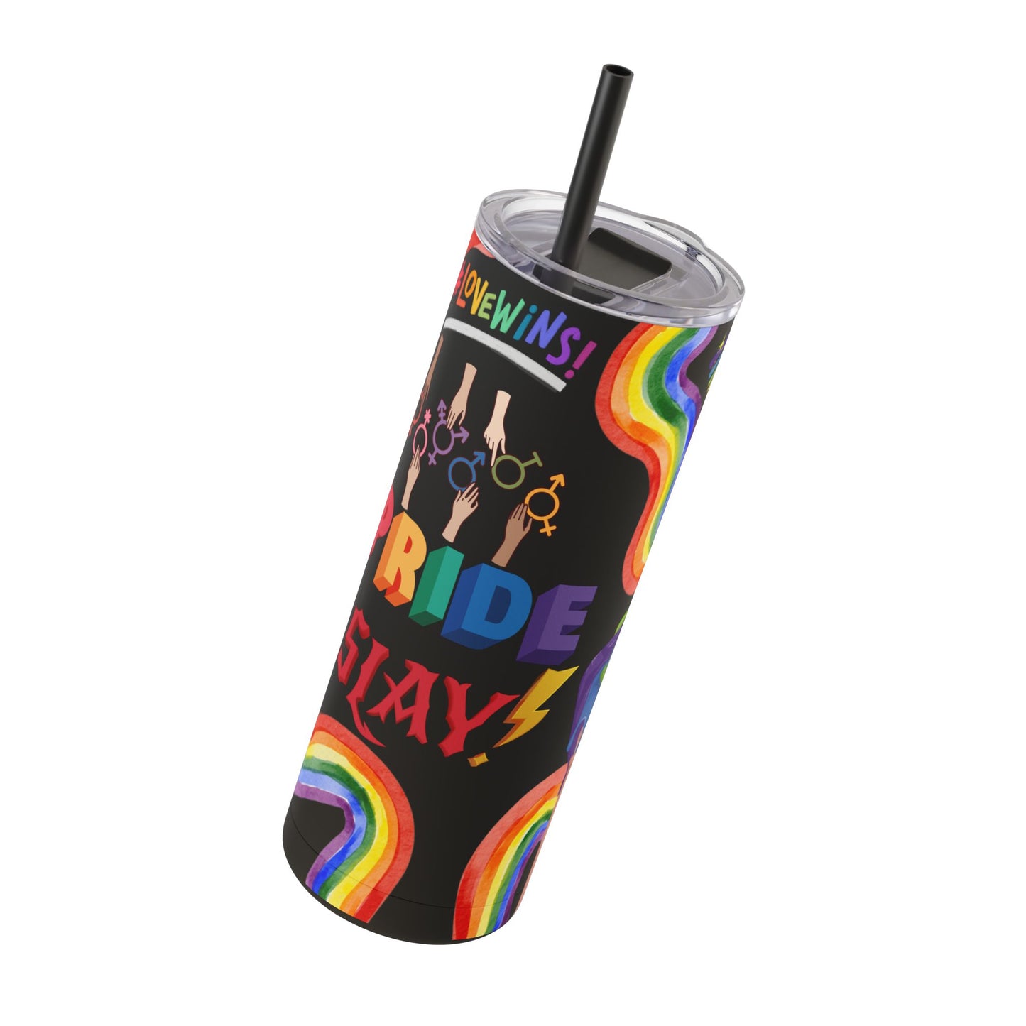 LGBTQ+ Pride Skinny Tumbler - Rainbow Love Wins Design Matte Tumbler, 20oz