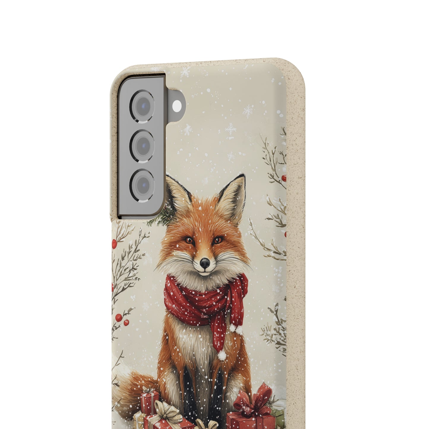 Christmas Fox Phone Case – Festive Holiday Design with Cute Fox and Gift Boxes - Biodegradable Cases