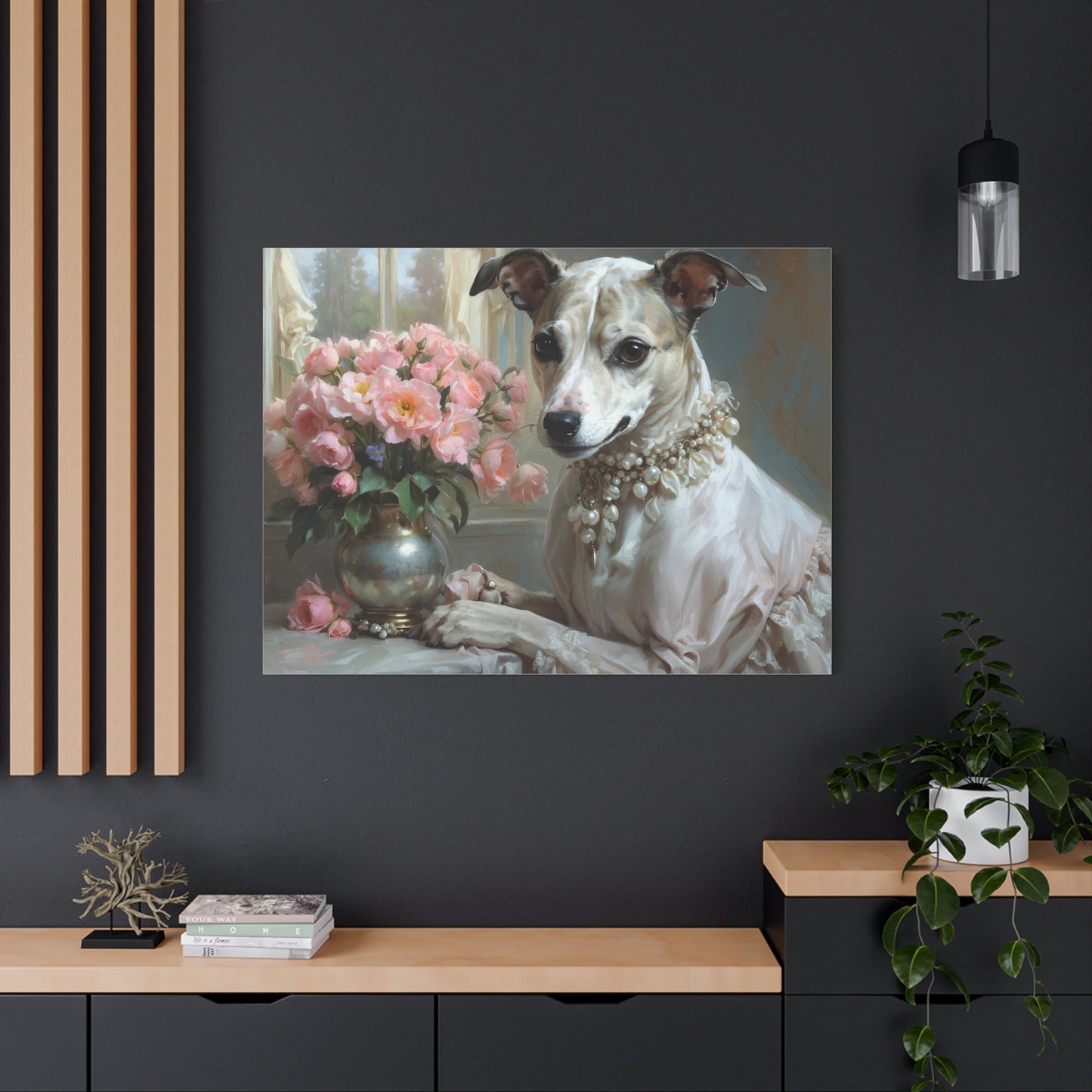 Matte Canvas, Stretched, 1.25" Renaissance Greyhound Lady with Floral Elegance