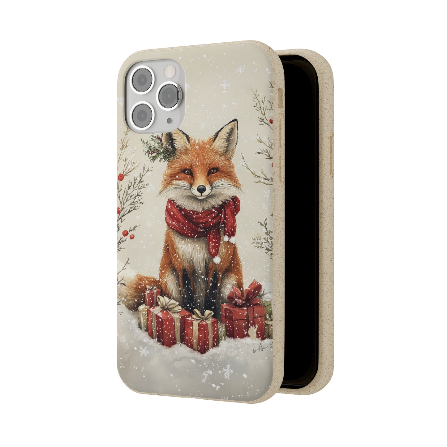 Christmas Fox Phone Case – Festive Holiday Design with Cute Fox and Gift Boxes - Biodegradable Cases