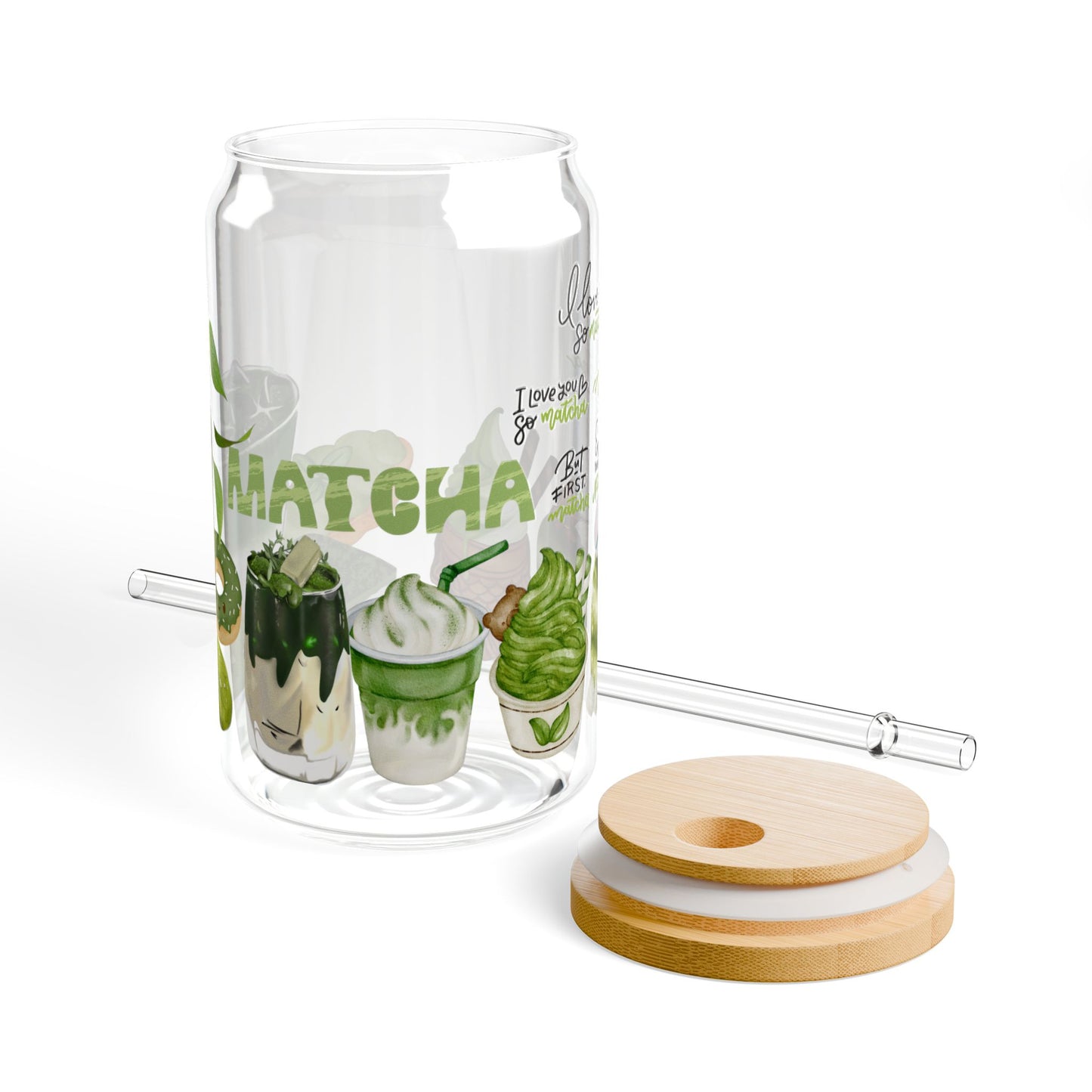 Matcha Lover Glass Cup with Bamboo Lid and Straw – Eco-Friendly Tumbler for Tea and Smoothies, 16oz