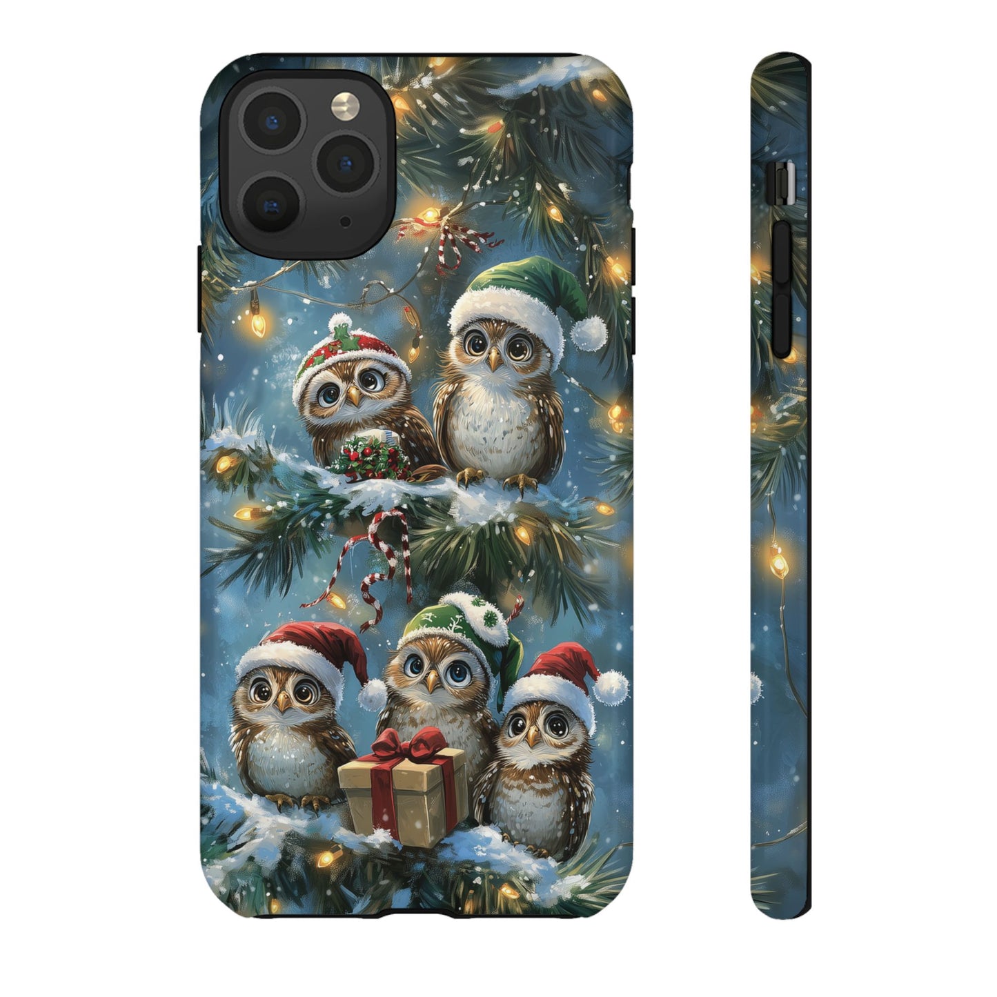 Christmas Owls Phone Case – Festive Holiday Design with Cute Owls and Gift