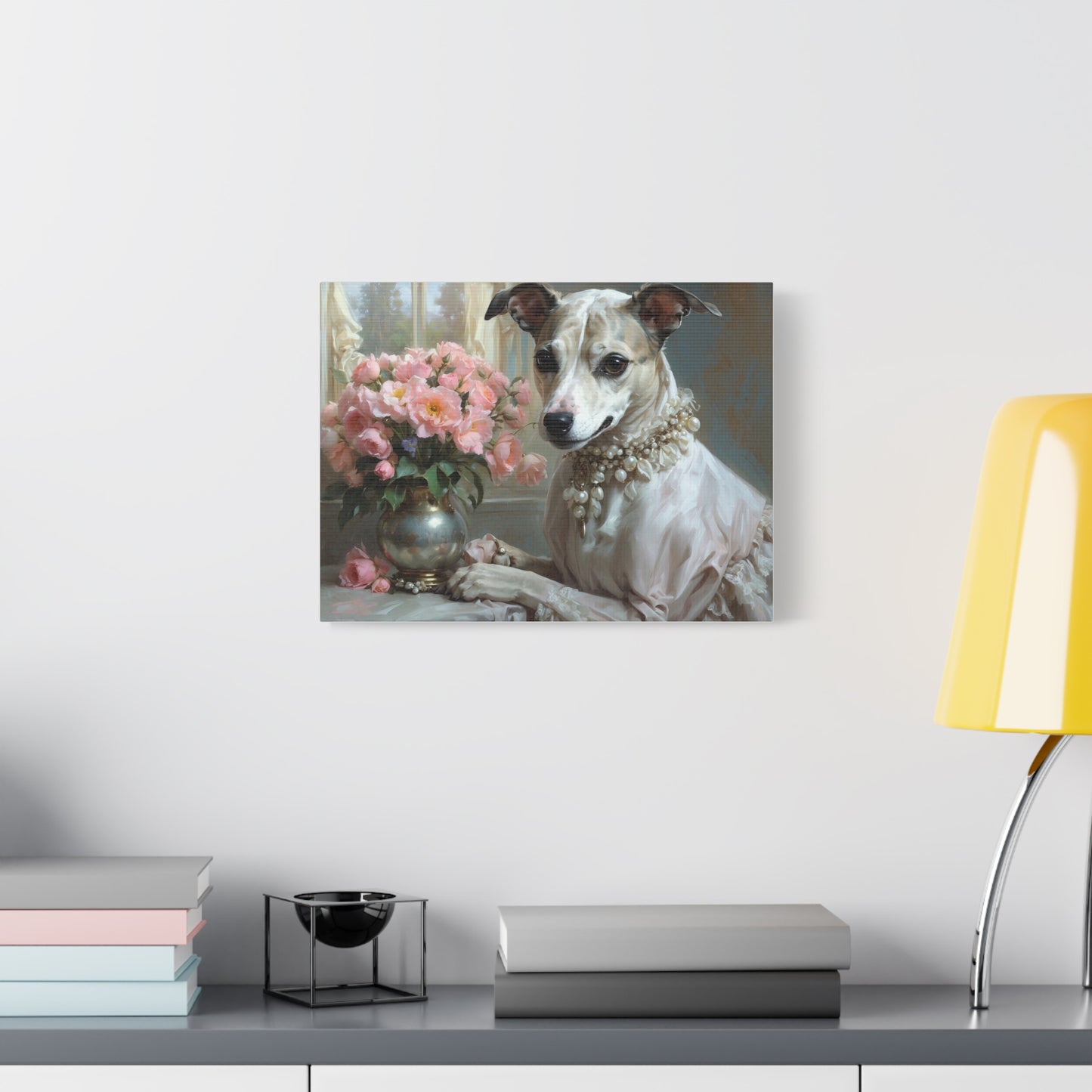 Matte Canvas, Stretched, 1.25" Renaissance Greyhound Lady with Floral Elegance