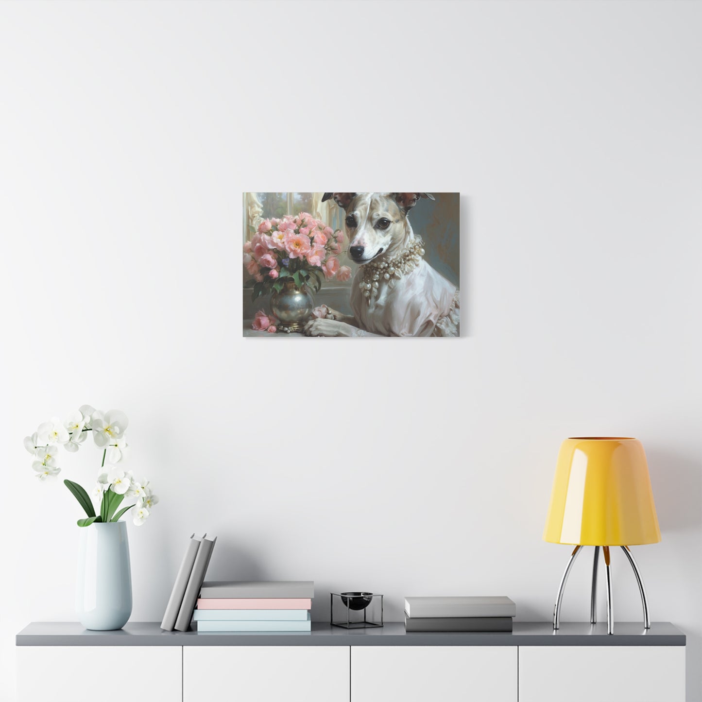 Matte Canvas, Stretched, 1.25" Renaissance Greyhound Lady with Floral Elegance