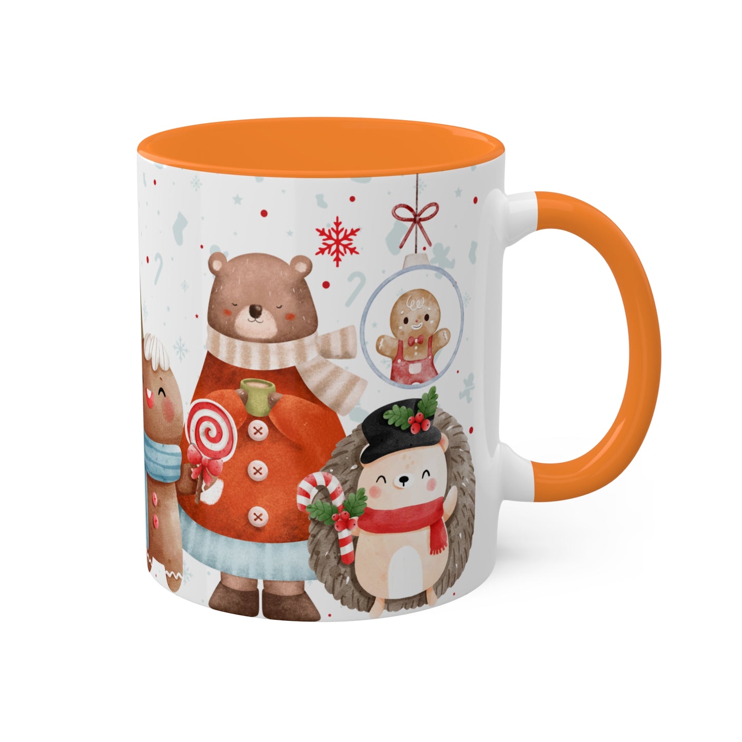 Festive Christmas Mug with Adorable Bear, Hedgehog, and Gingerbread Design – Holiday Coffee Cup