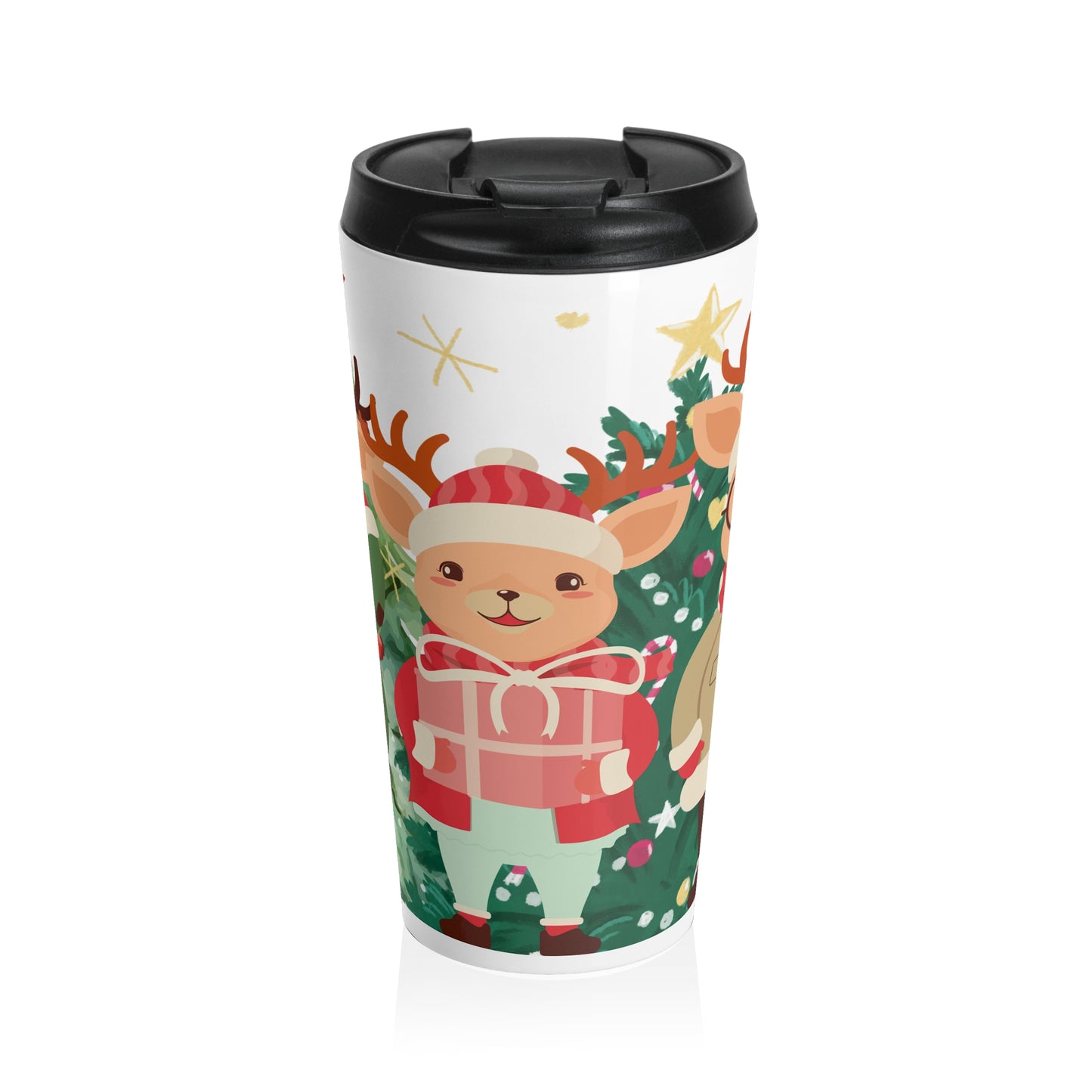 Festive Reindeer Christmas Travel Mug – Insulated Stainless Steel Tumbler  Description: