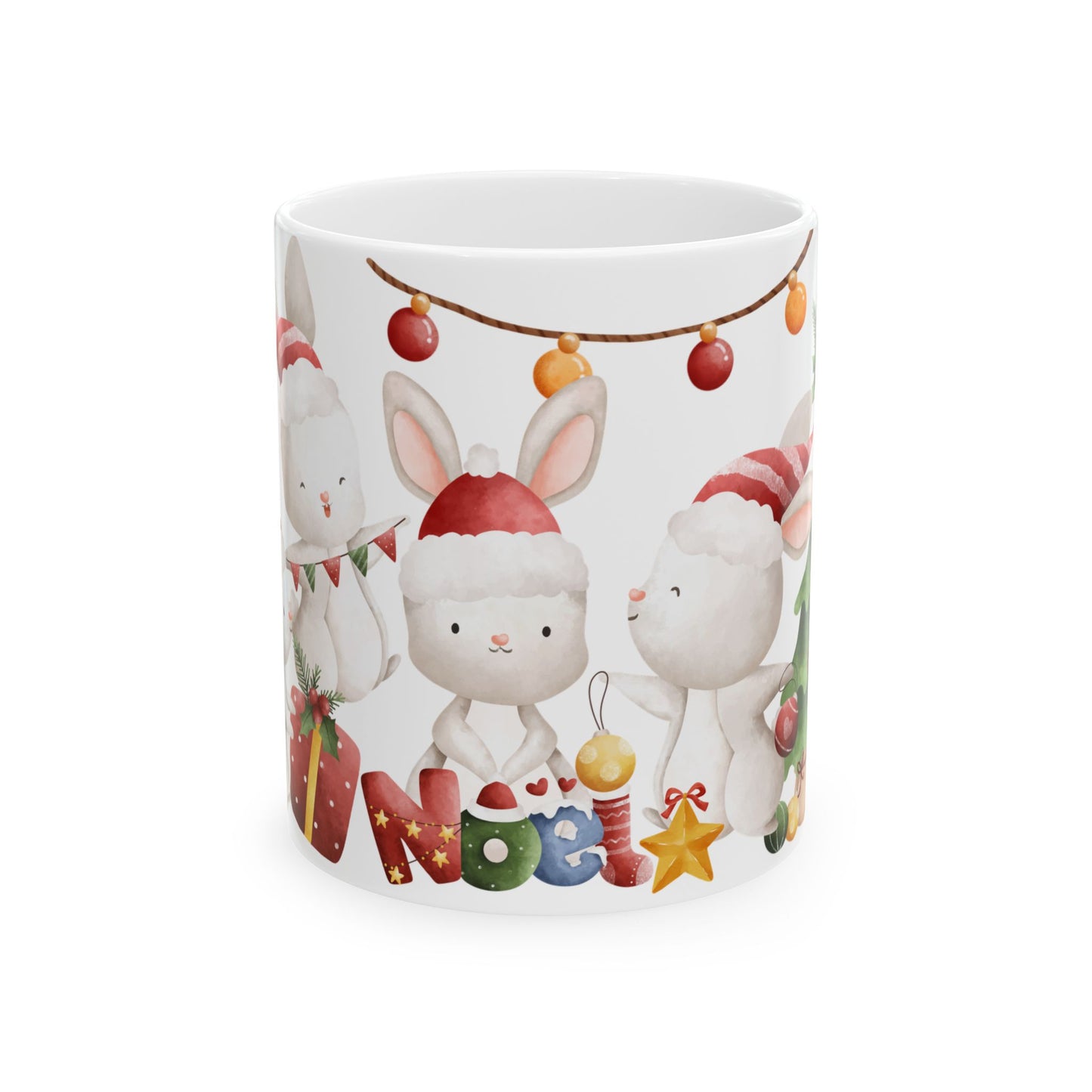 "Merry Christmas" Bunny Mug – Festive Holiday Coffee Cup with Cute Rabbit Design, (11oz, 15oz)