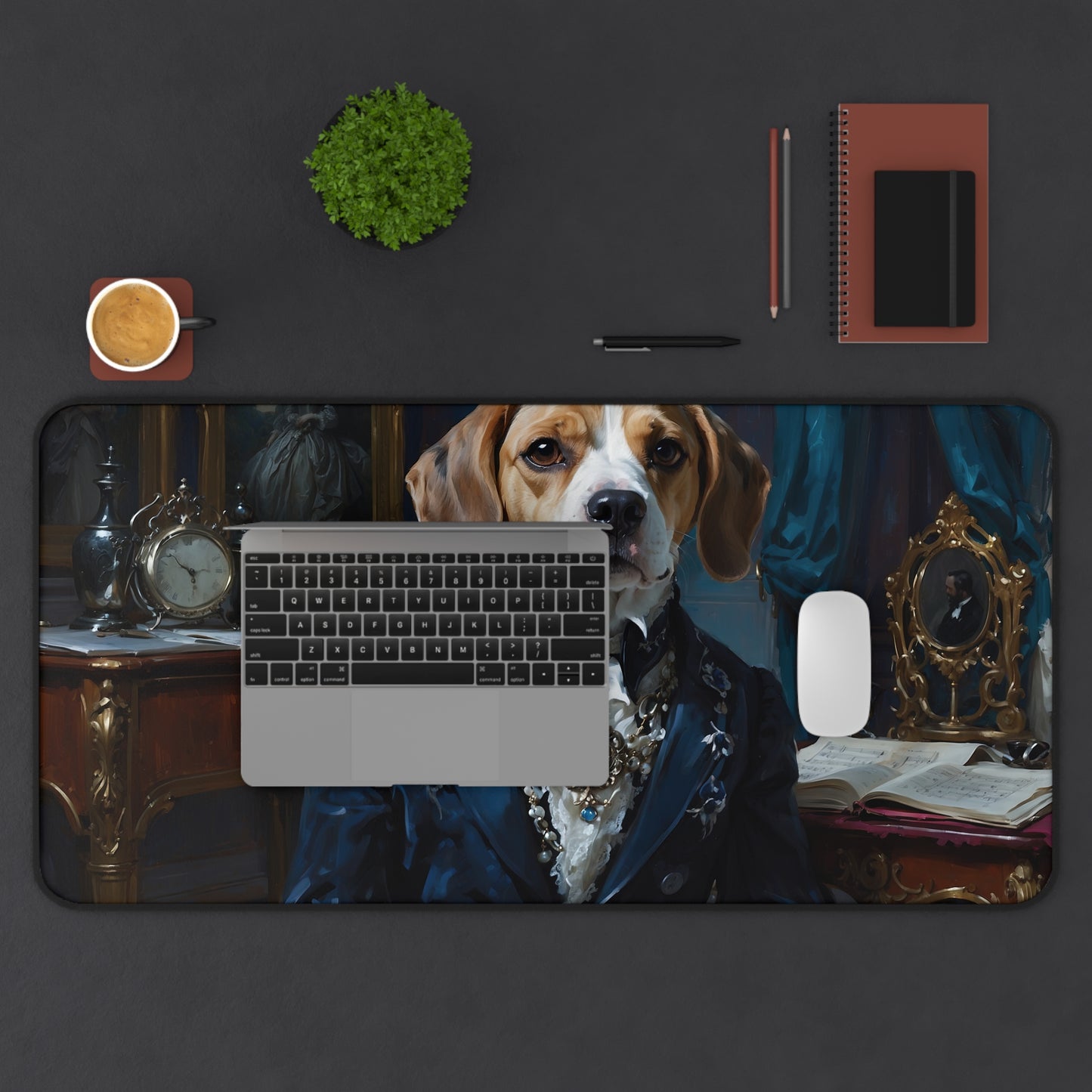 Desk Mat Baroque Beagle Composer in Luxurious Study