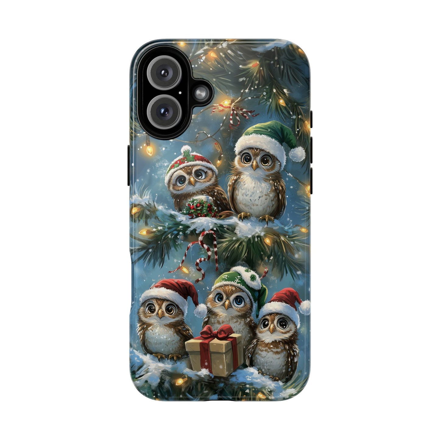 Christmas Owls Phone Case – Festive Holiday Design with Cute Owls and Gift