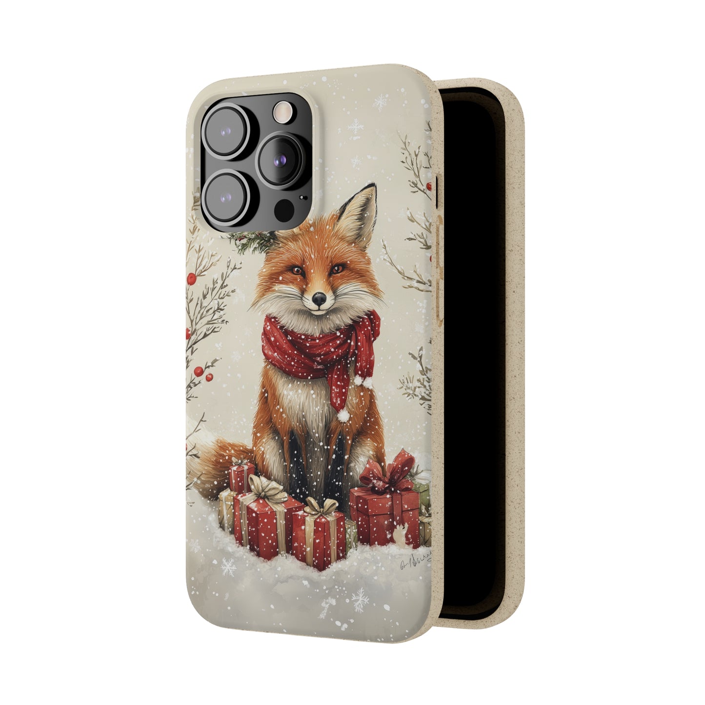 Christmas Fox Phone Case – Festive Holiday Design with Cute Fox and Gift Boxes - Biodegradable Cases