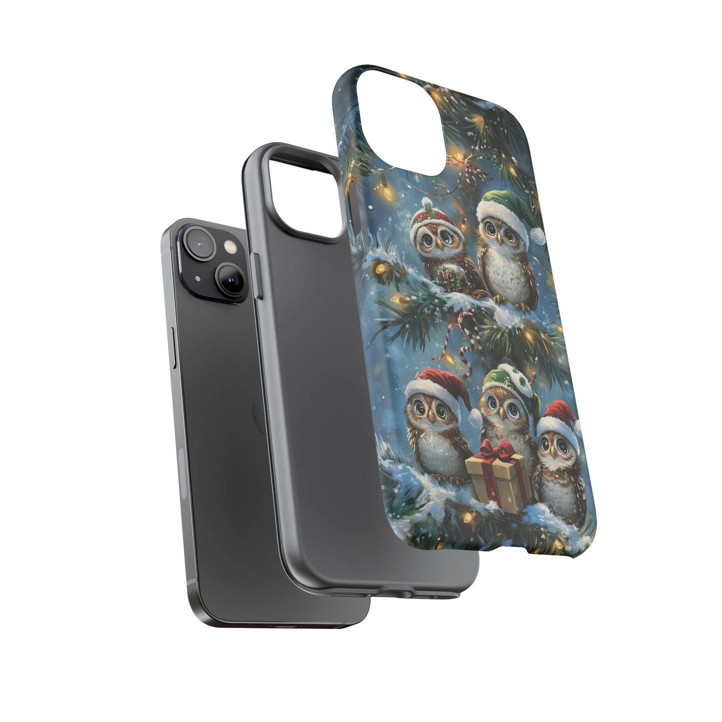 Christmas Owls Phone Case – Festive Holiday Design with Cute Owls and Gift