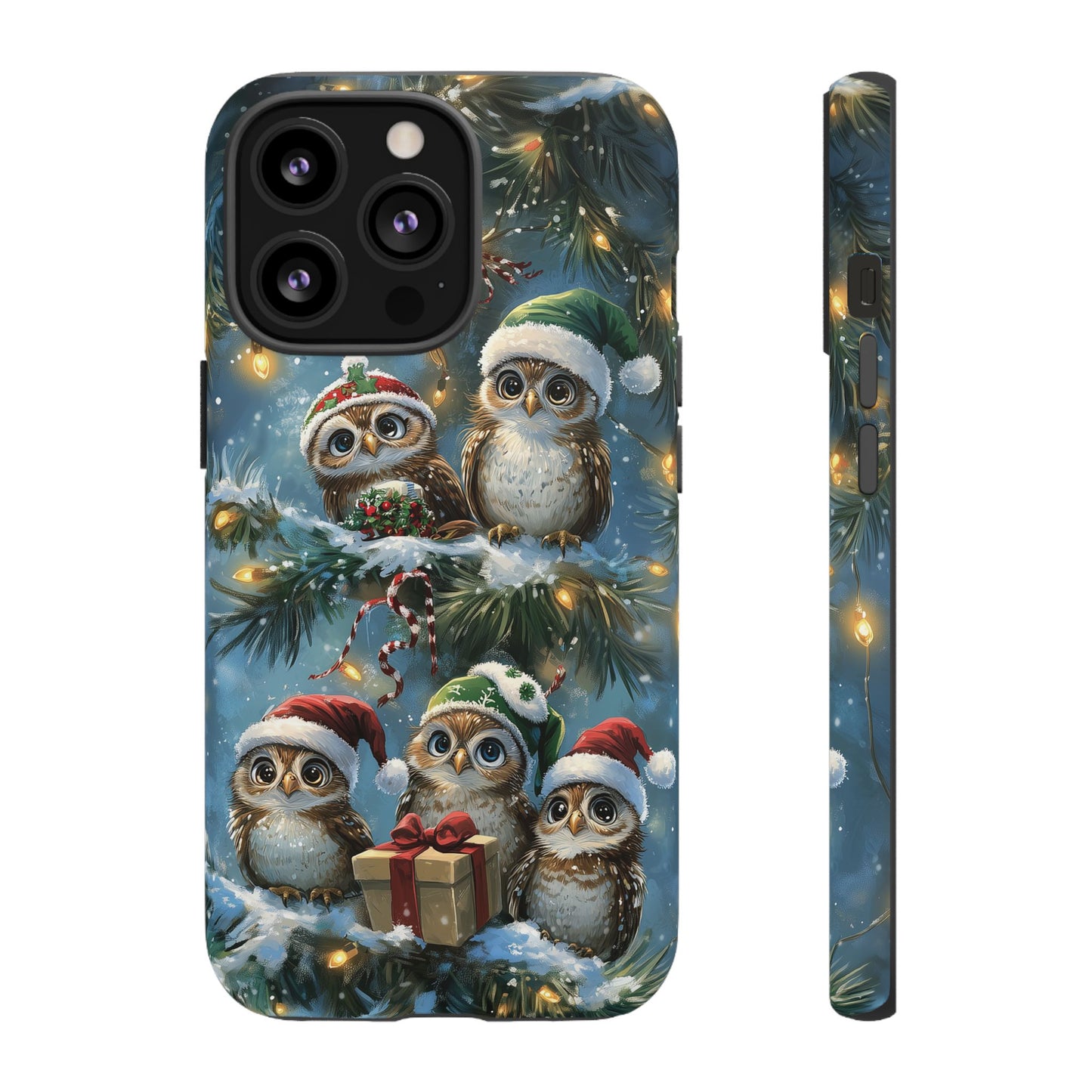 Christmas Owls Phone Case – Festive Holiday Design with Cute Owls and Gift