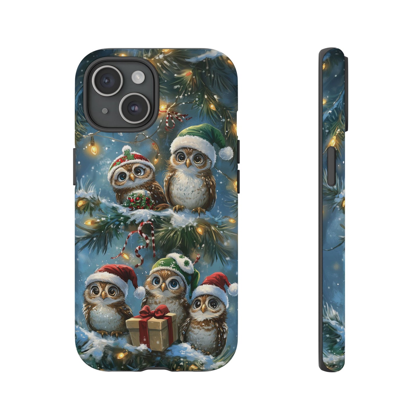 Christmas Owls Phone Case – Festive Holiday Design with Cute Owls and Gift