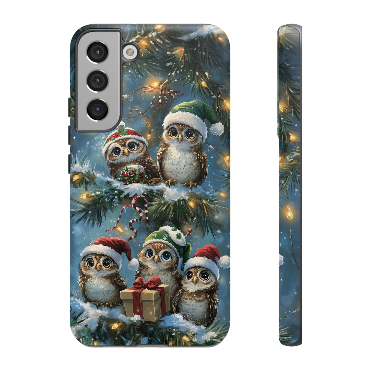 Christmas Owls Phone Case – Festive Holiday Design with Cute Owls and Gift