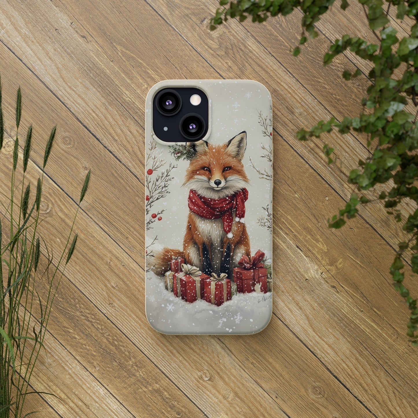 Christmas Fox Phone Case – Festive Holiday Design with Cute Fox and Gift Boxes - Biodegradable Cases