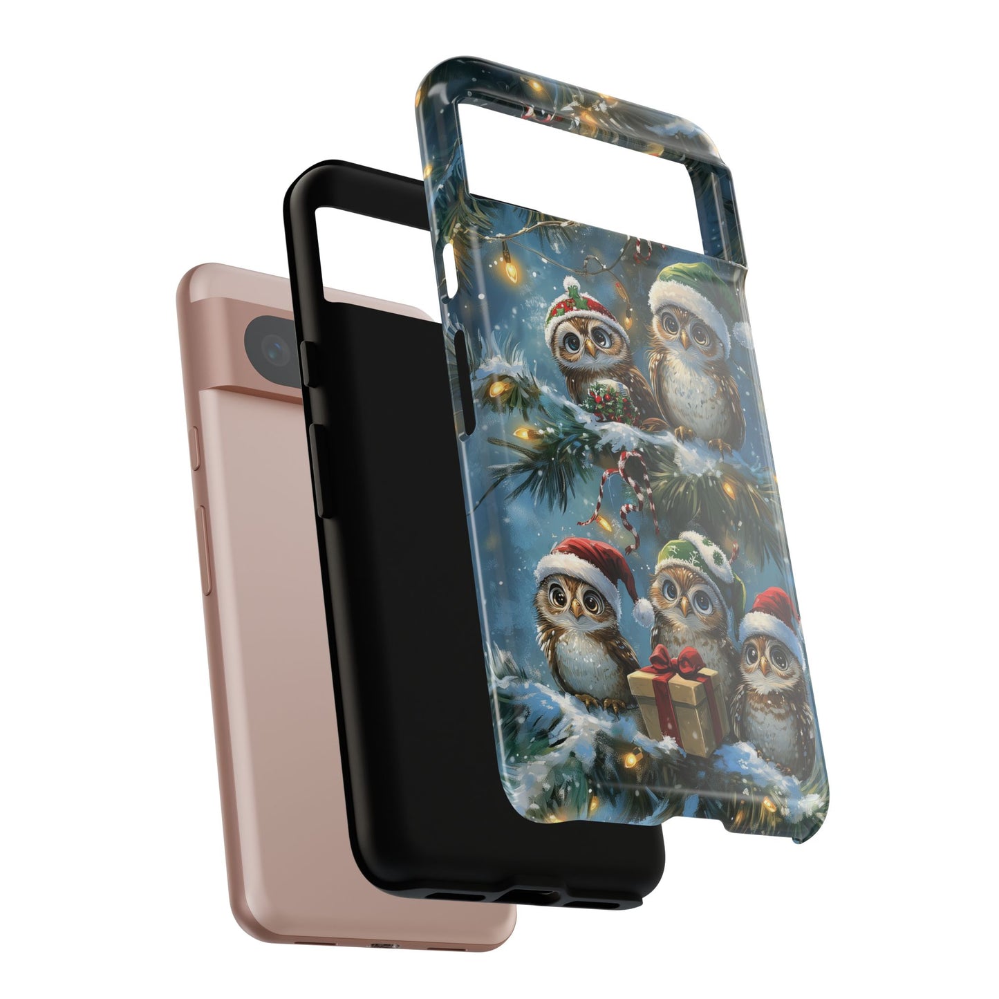 Christmas Owls Phone Case – Festive Holiday Design with Cute Owls and Gift