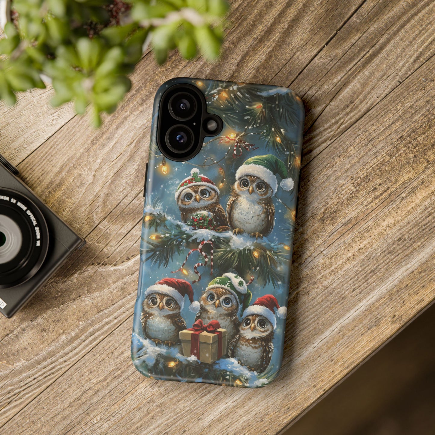 Christmas Owls Phone Case – Festive Holiday Design with Cute Owls and Gift