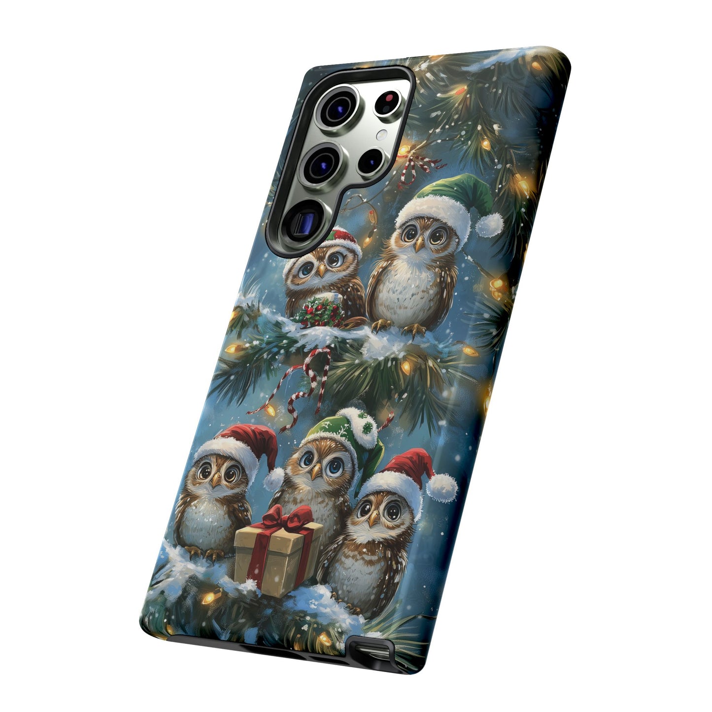 Christmas Owls Phone Case – Festive Holiday Design with Cute Owls and Gift