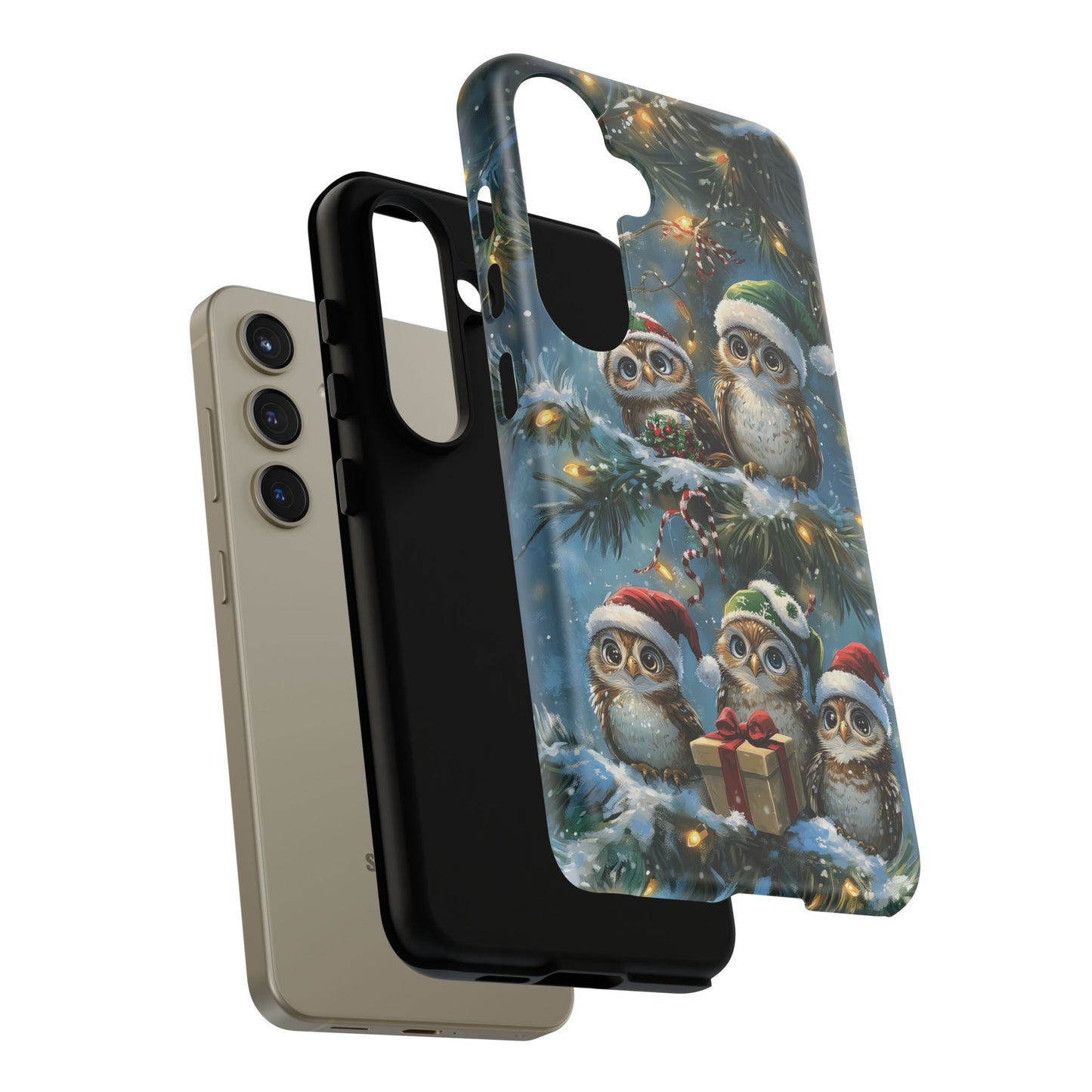 Christmas Owls Phone Case – Festive Holiday Design with Cute Owls and Gift