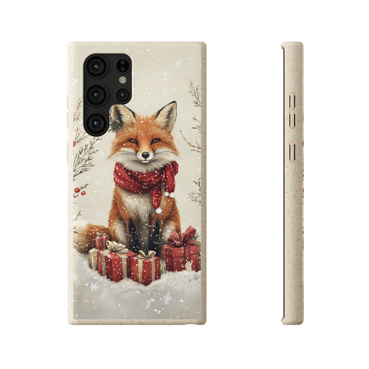 Christmas Fox Phone Case – Festive Holiday Design with Cute Fox and Gift Boxes - Biodegradable Cases