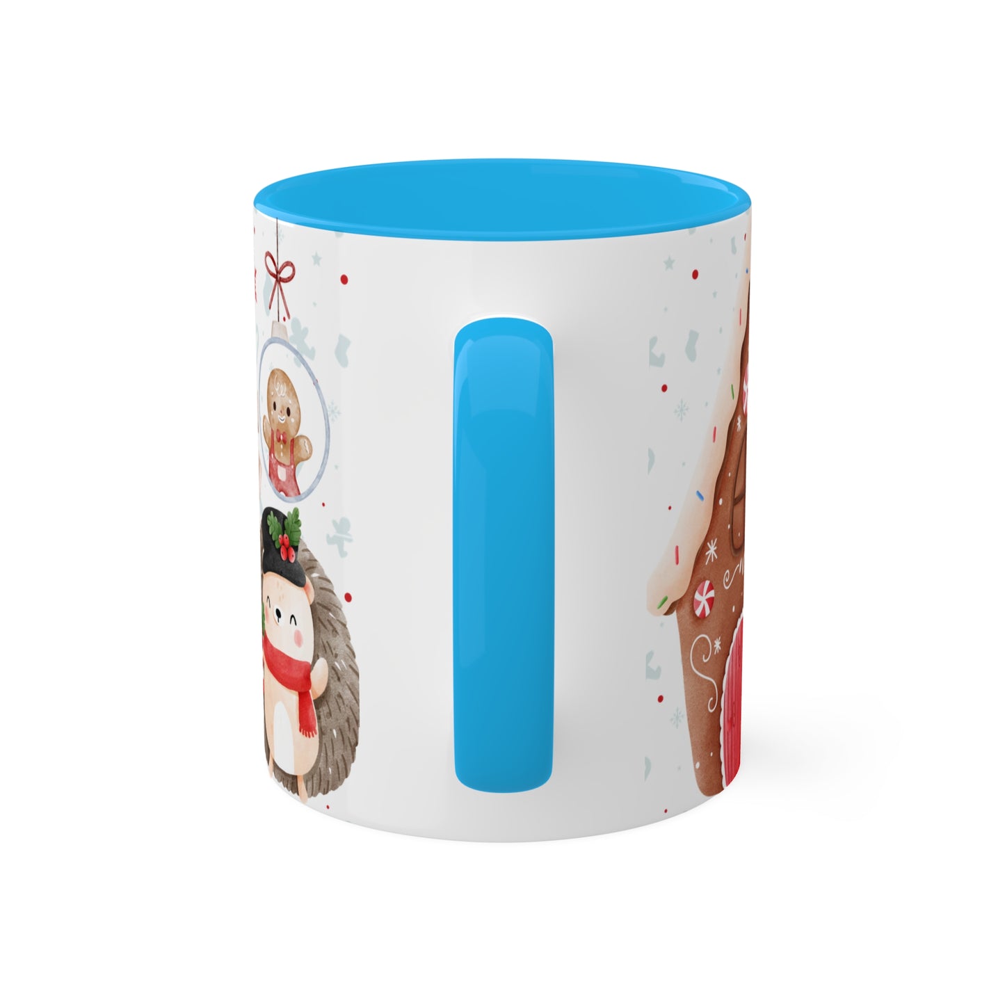 Festive Christmas Mug with Adorable Bear, Hedgehog, and Gingerbread Design – Holiday Coffee Cup