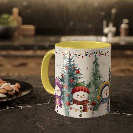 Snowman Christmas Mug with Winter Forest Scene – Holiday Coffee Mug