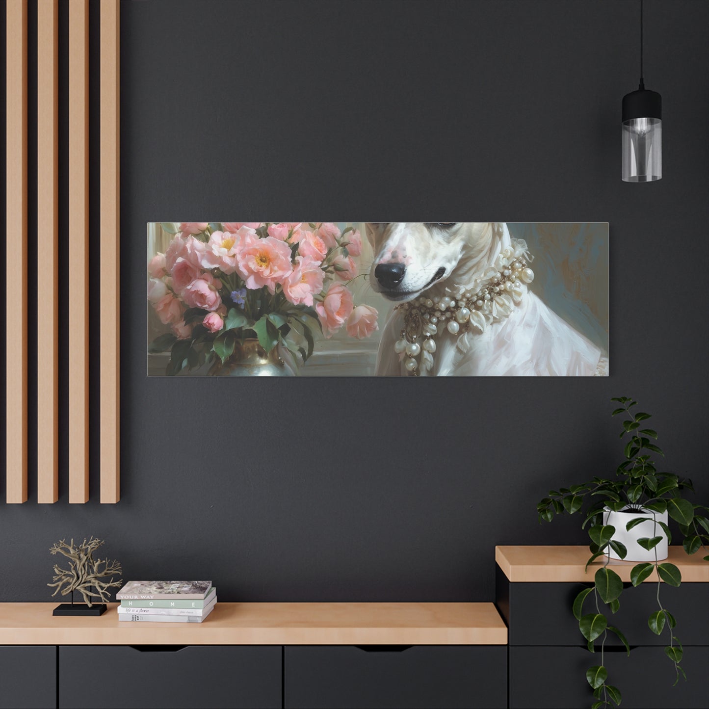 Matte Canvas, Stretched, 1.25" Renaissance Greyhound Lady with Floral Elegance