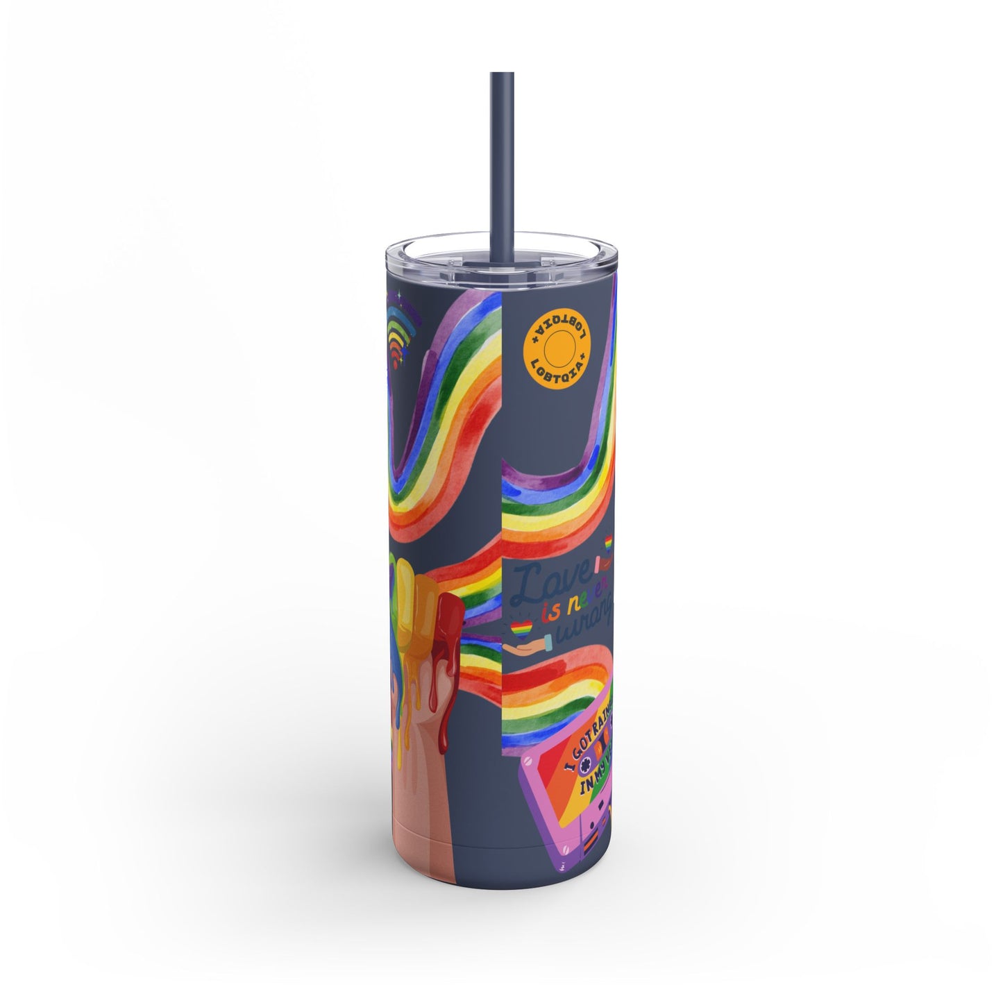 LGBTQ+ Pride Skinny Tumbler - Rainbow Love Wins Design Matte Tumbler, 20oz