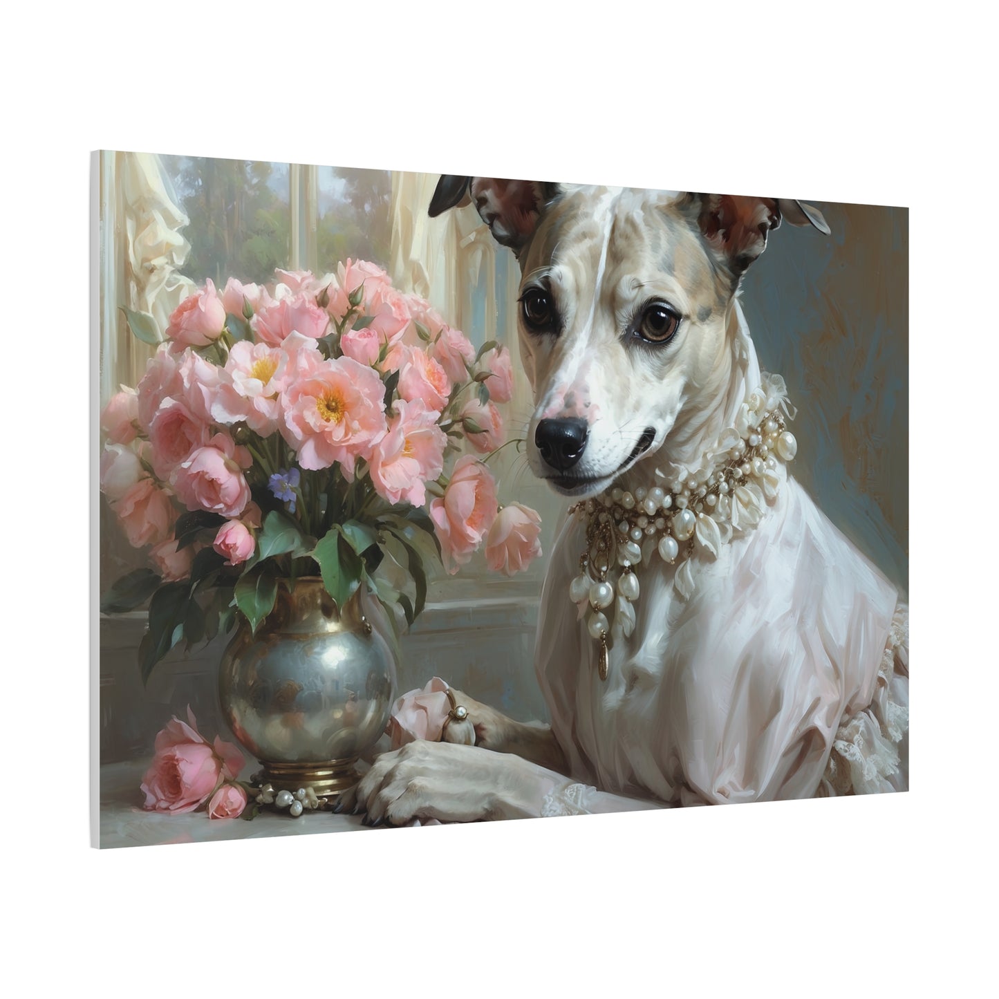 Matte Canvas, Stretched, 1.25" Renaissance Greyhound Lady with Floral Elegance