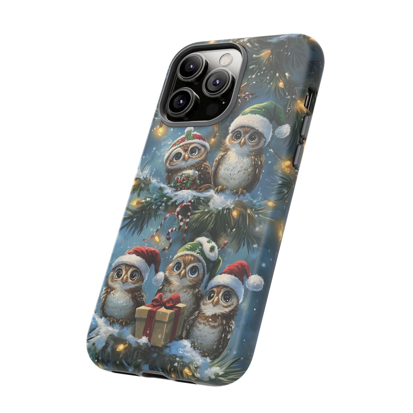 Christmas Owls Phone Case – Festive Holiday Design with Cute Owls and Gift