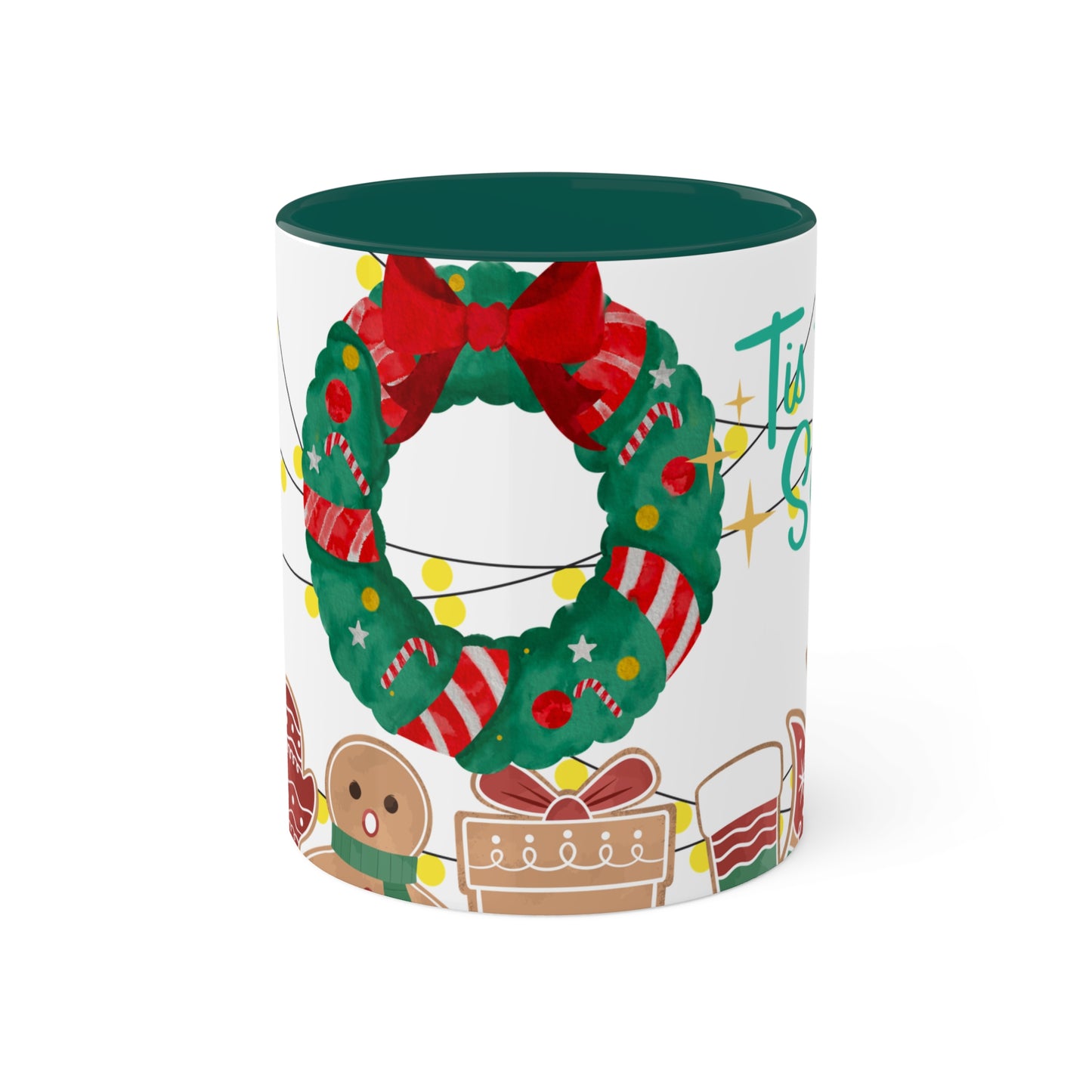 Christmas Wreath Mug with Holiday-Themed Illustrations – Festive and Functional