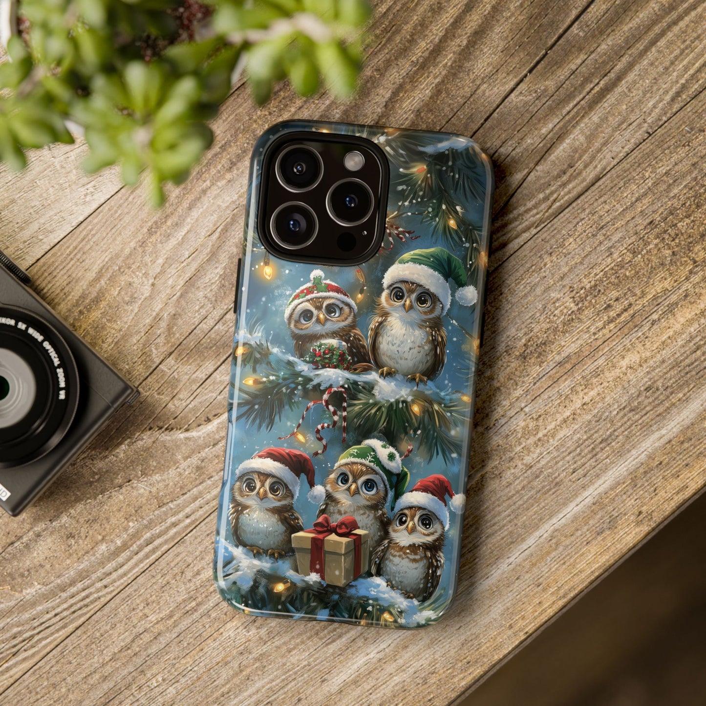 Christmas Owls Phone Case – Festive Holiday Design with Cute Owls and Gift