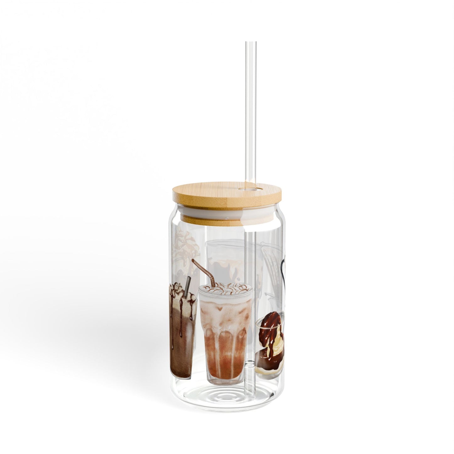 Eco-Friendly Glass Tumbler with Bamboo Lid & Straw – Coffee Brewing Art Design, 16oz