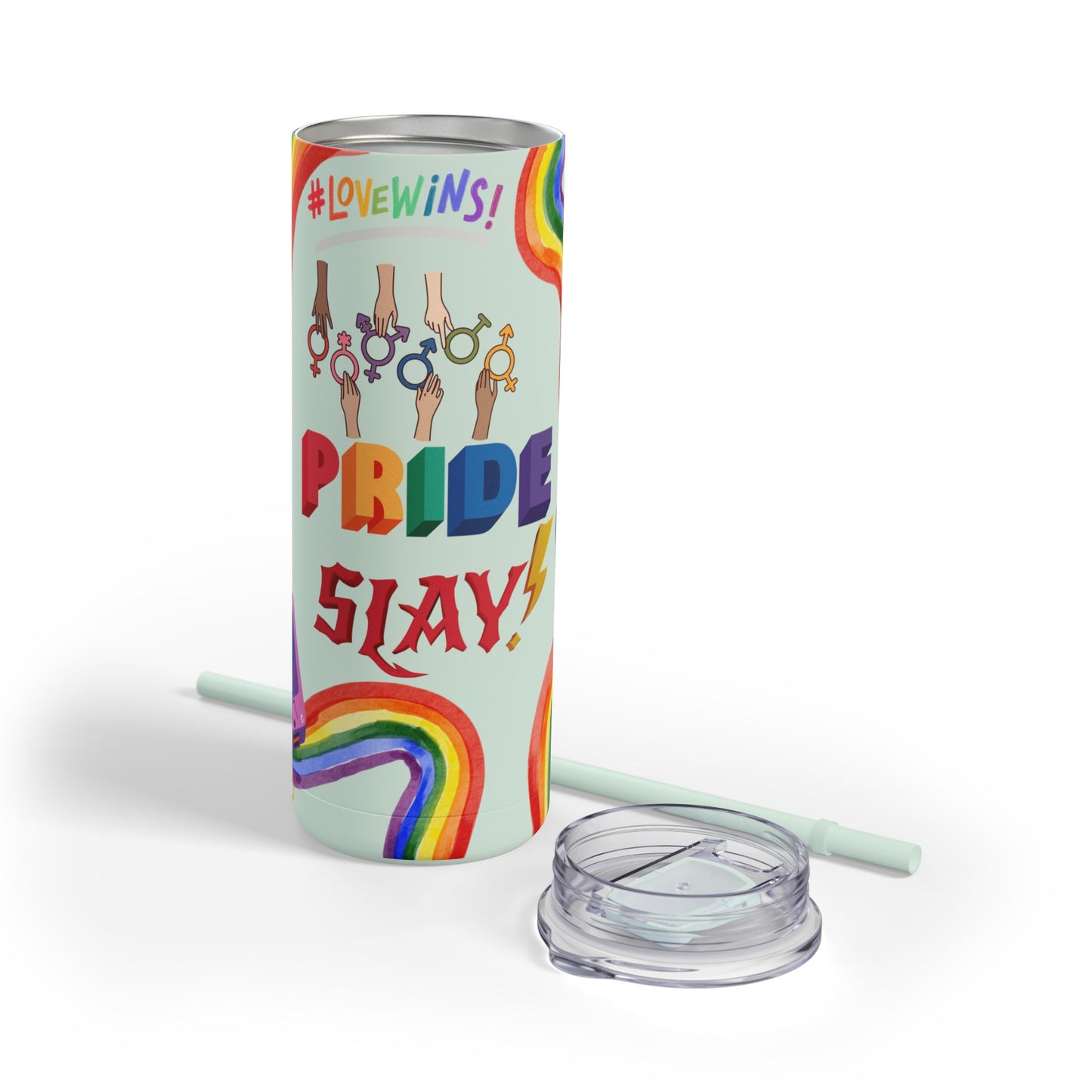 LGBTQ+ Pride Skinny Tumbler - Rainbow Love Wins Design Matte Tumbler, 20oz