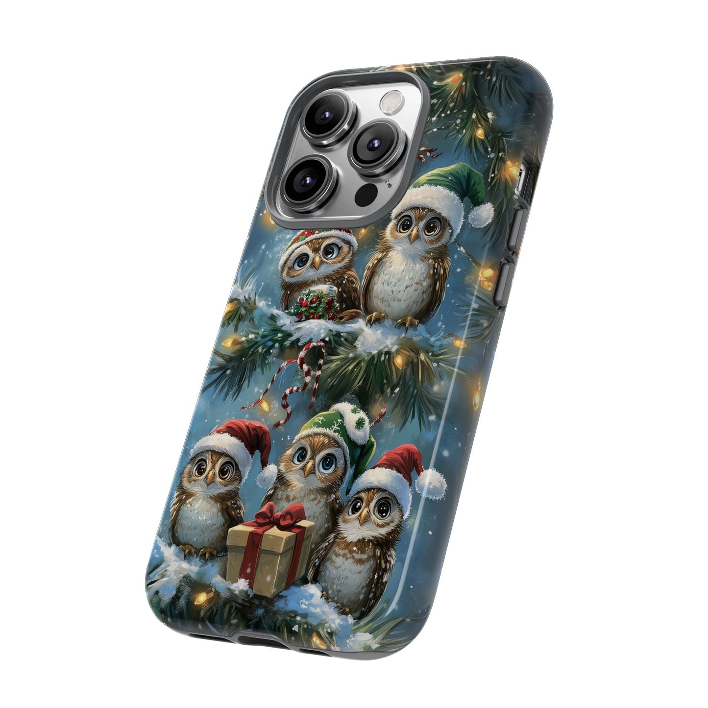 Christmas Owls Phone Case – Festive Holiday Design with Cute Owls and Gift