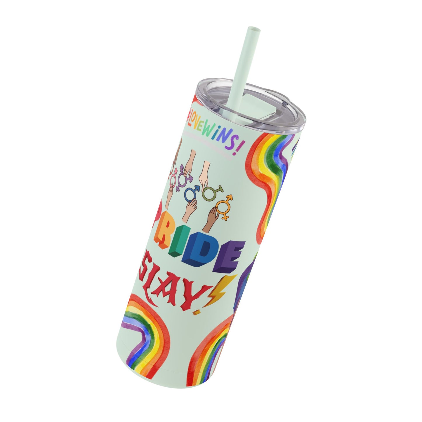 LGBTQ+ Pride Skinny Tumbler - Rainbow Love Wins Design Matte Tumbler, 20oz