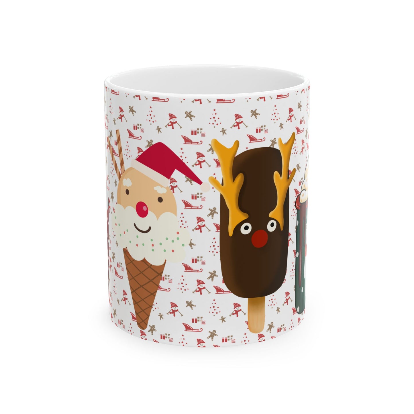 Festive Christmas Mug with Holiday Treats and Cute Characters – Perfect for Winter Beverages